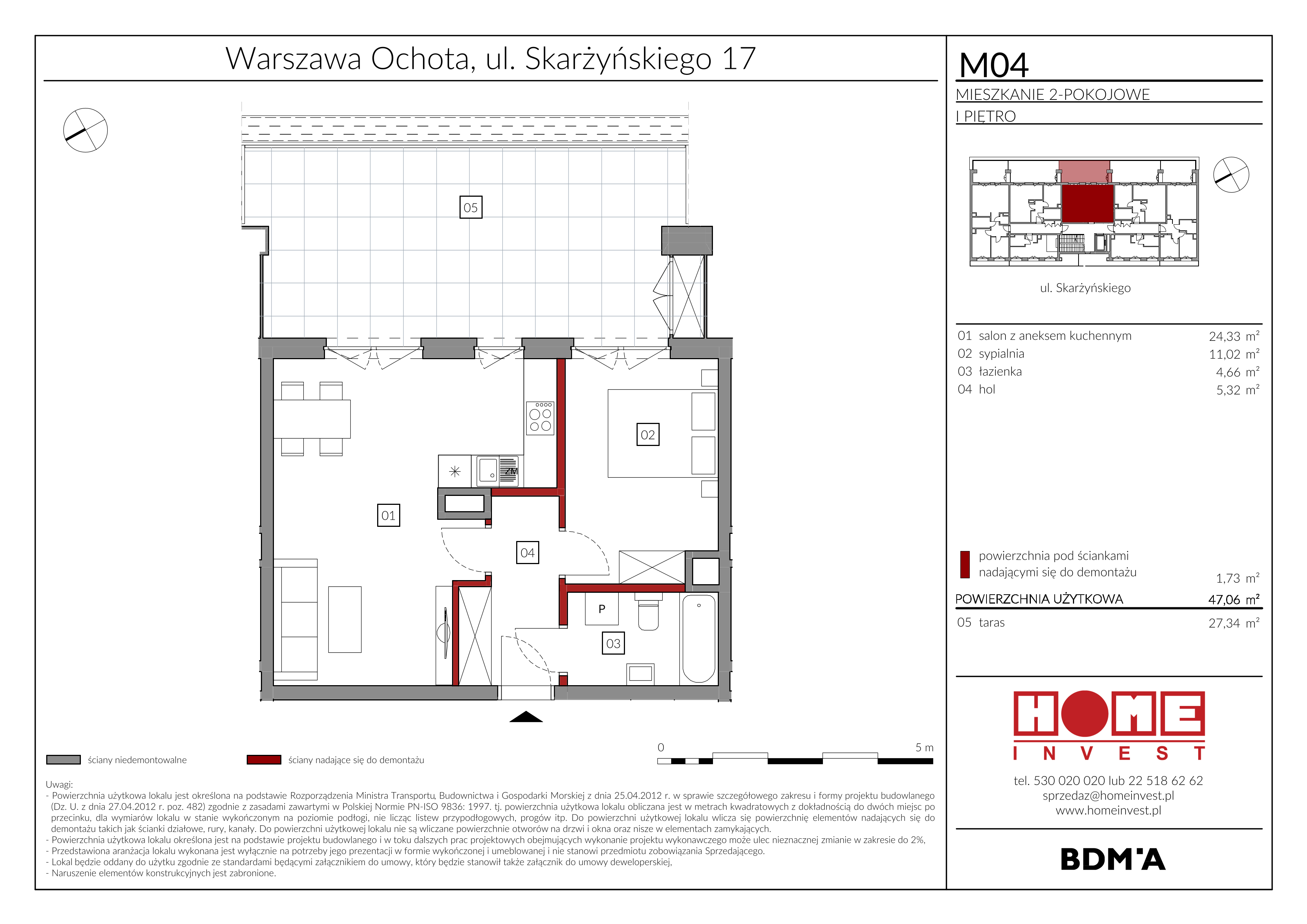 Mieszkanie 47,06 m², piętro 1, oferta nr M04, Rezydencja Ochota, Warszawa, Ochota, Szczęśliwice, ul. Skarżyńskiego 17-idx