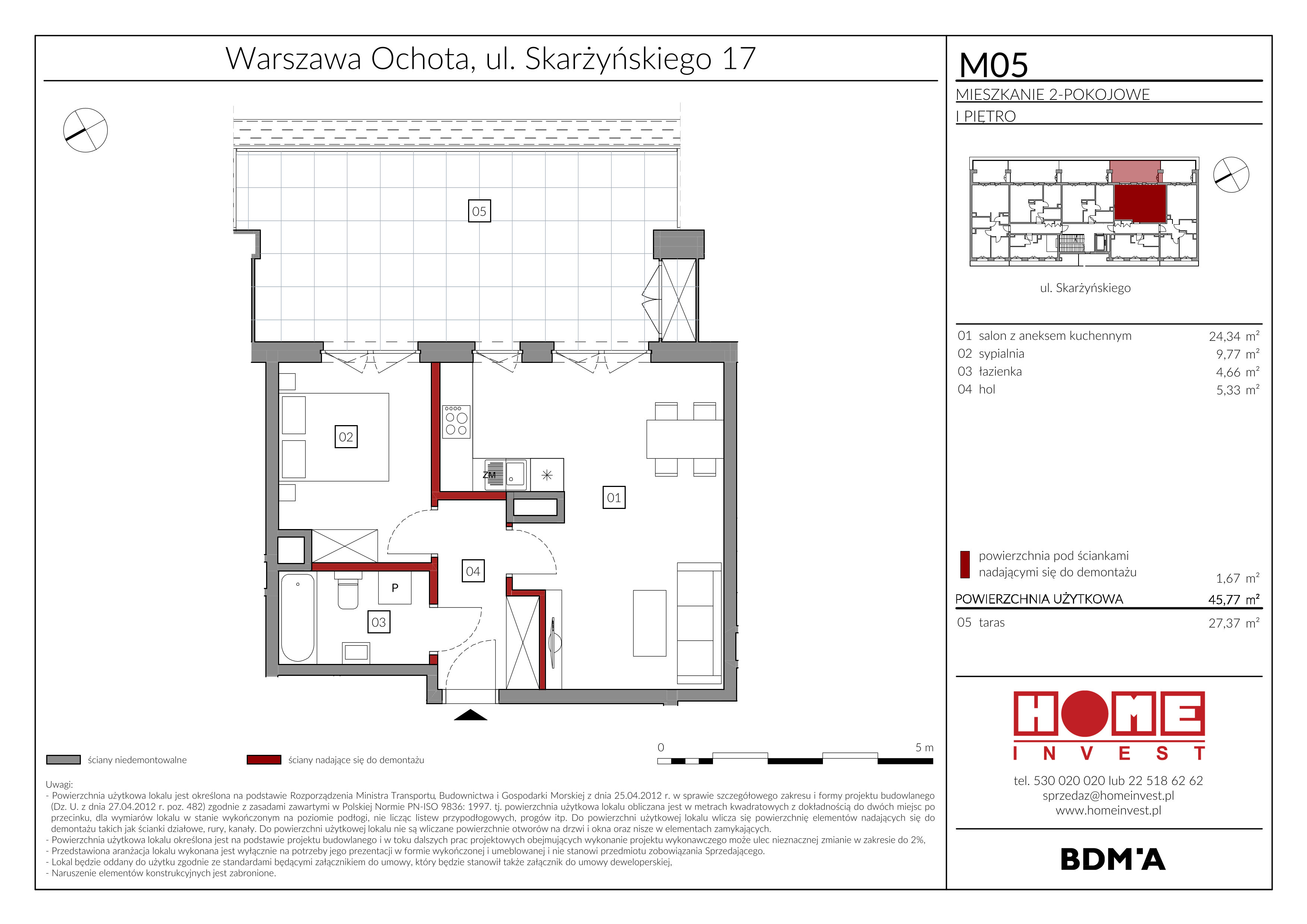 Mieszkanie 45,77 m², piętro 1, oferta nr M05, Rezydencja Ochota, Warszawa, Ochota, Szczęśliwice, ul. Skarżyńskiego 17-idx