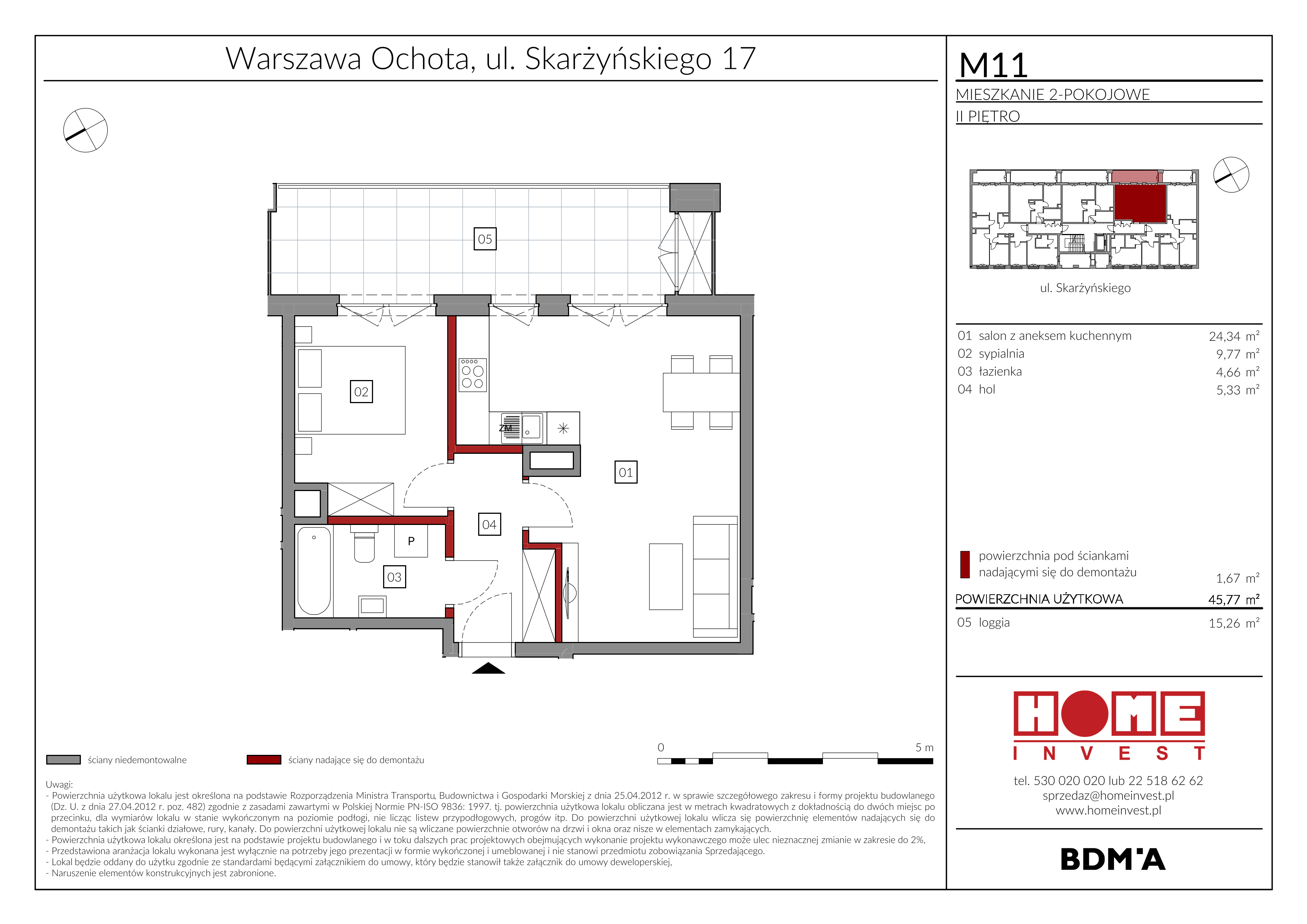 Mieszkanie 45,77 m², piętro 2, oferta nr M11, Rezydencja Ochota, Warszawa, Ochota, Szczęśliwice, ul. Skarżyńskiego 17-idx