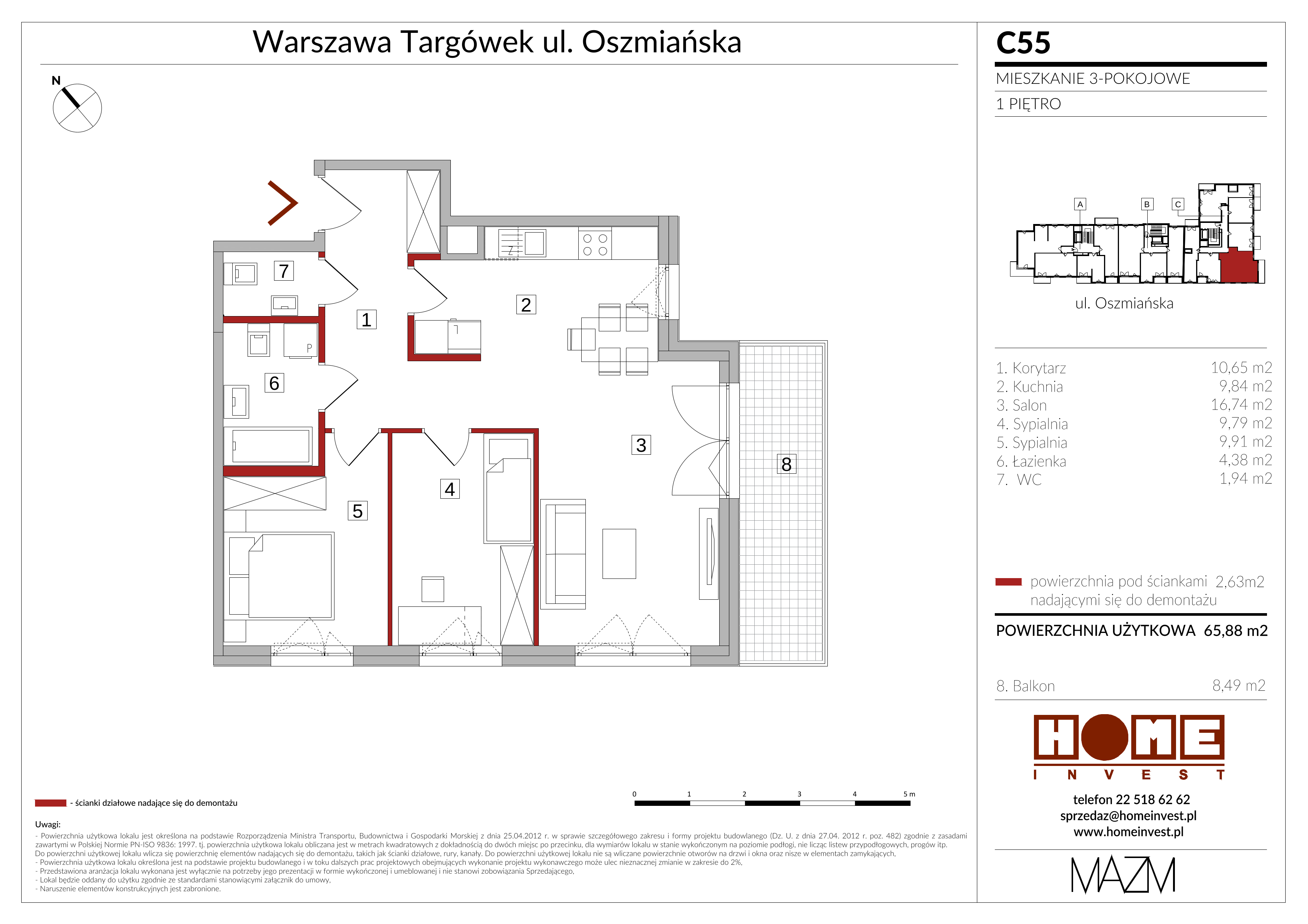 Mieszkanie 65,88 m², piętro 1, oferta nr C55, Apartamenty Oszmiańska II, Warszawa, Targówek, Targówek Mieszkaniowy, ul. Oszmiańska 20, 22-idx