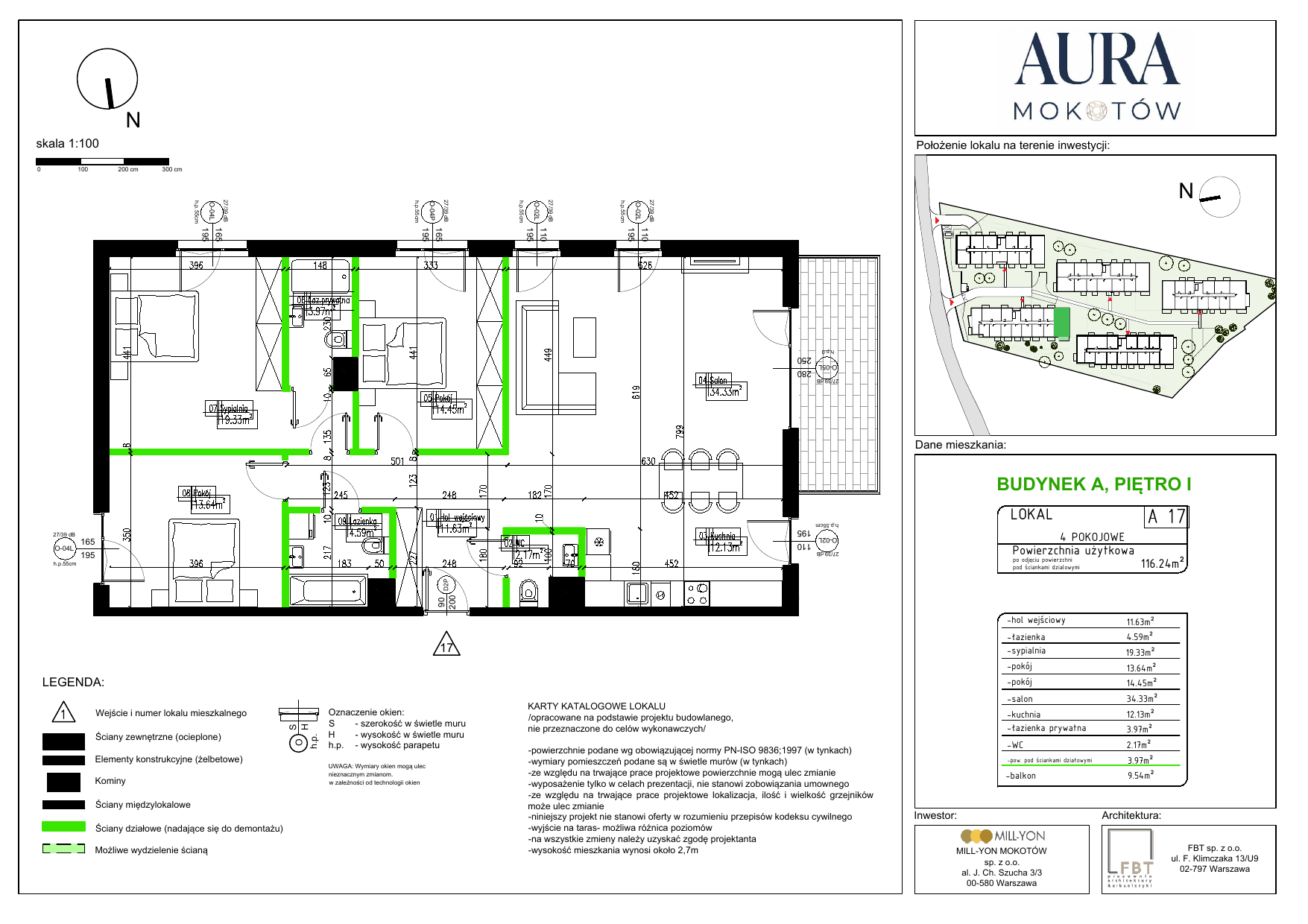 Mieszkanie 116,24 m², piętro 1, oferta nr A17, Aura Mokotów I, Warszawa, Mokotów, Siekierki, ul. Bluszczańska-idx