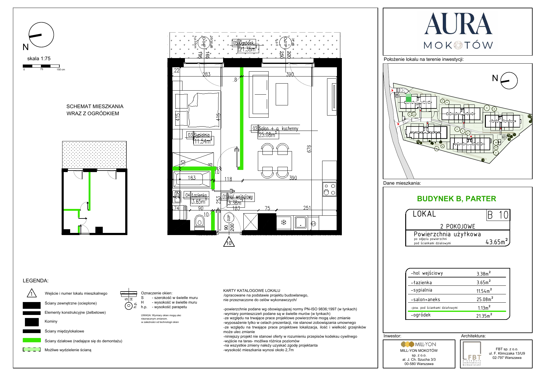 Mieszkanie 43,65 m², parter, oferta nr B10, Aura Mokotów I, Warszawa, Mokotów, Siekierki, ul. Bluszczańska-idx