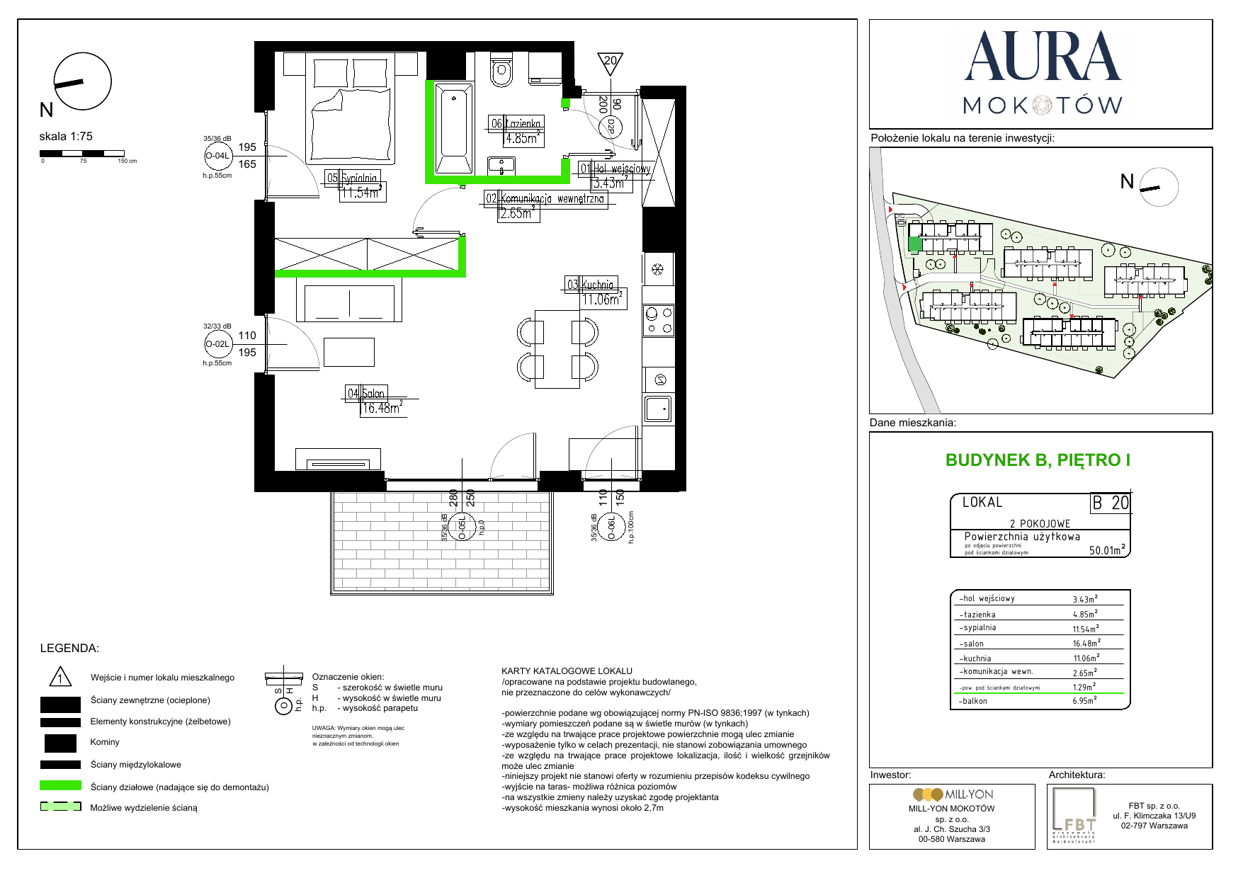 Mieszkanie 50,01 m², piętro 1, oferta nr B20, Aura Mokotów I, Warszawa, Mokotów, Siekierki, ul. Bluszczańska-idx