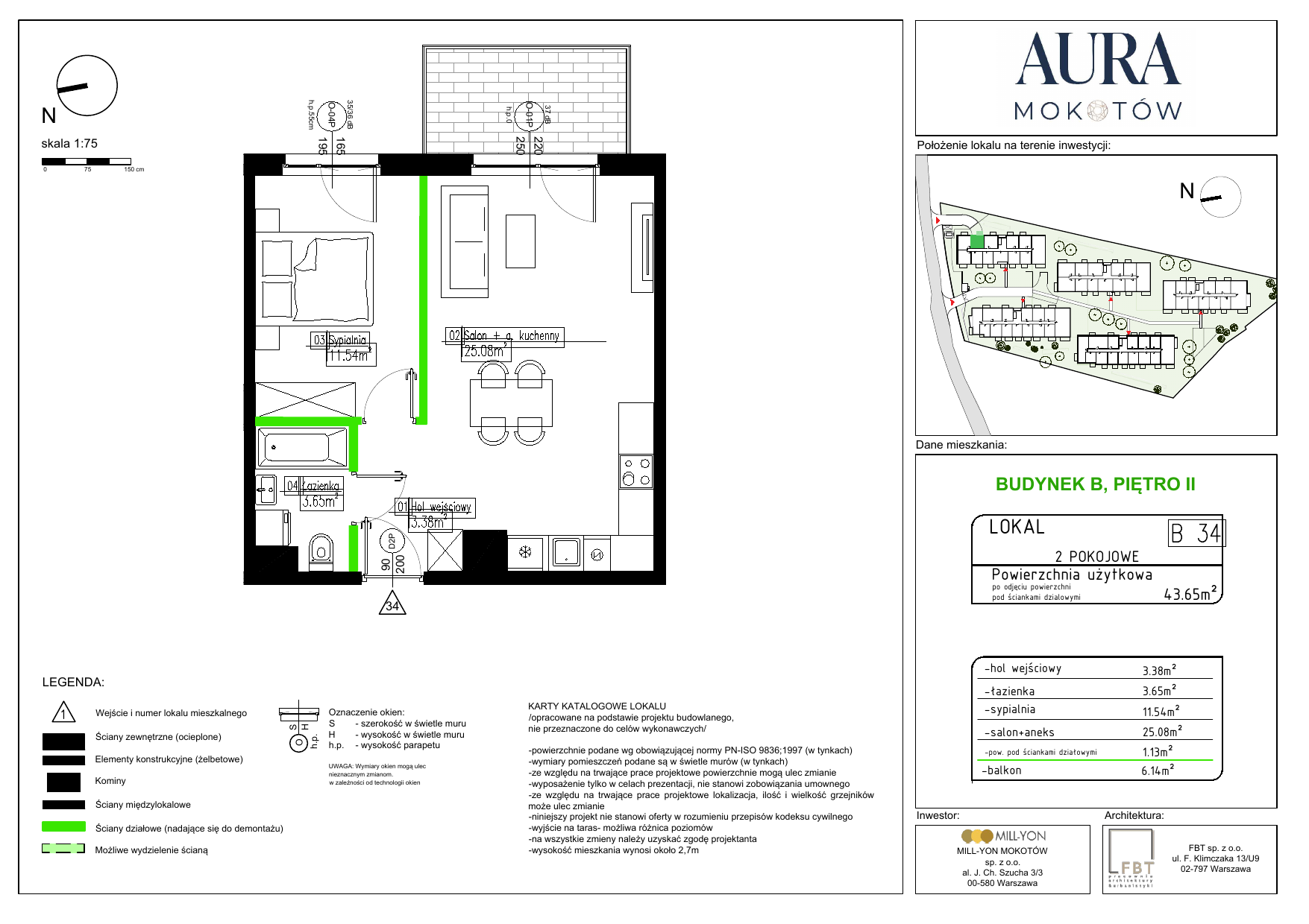 Mieszkanie 43,65 m², piętro 2, oferta nr B34, Aura Mokotów I, Warszawa, Mokotów, Siekierki, ul. Bluszczańska-idx