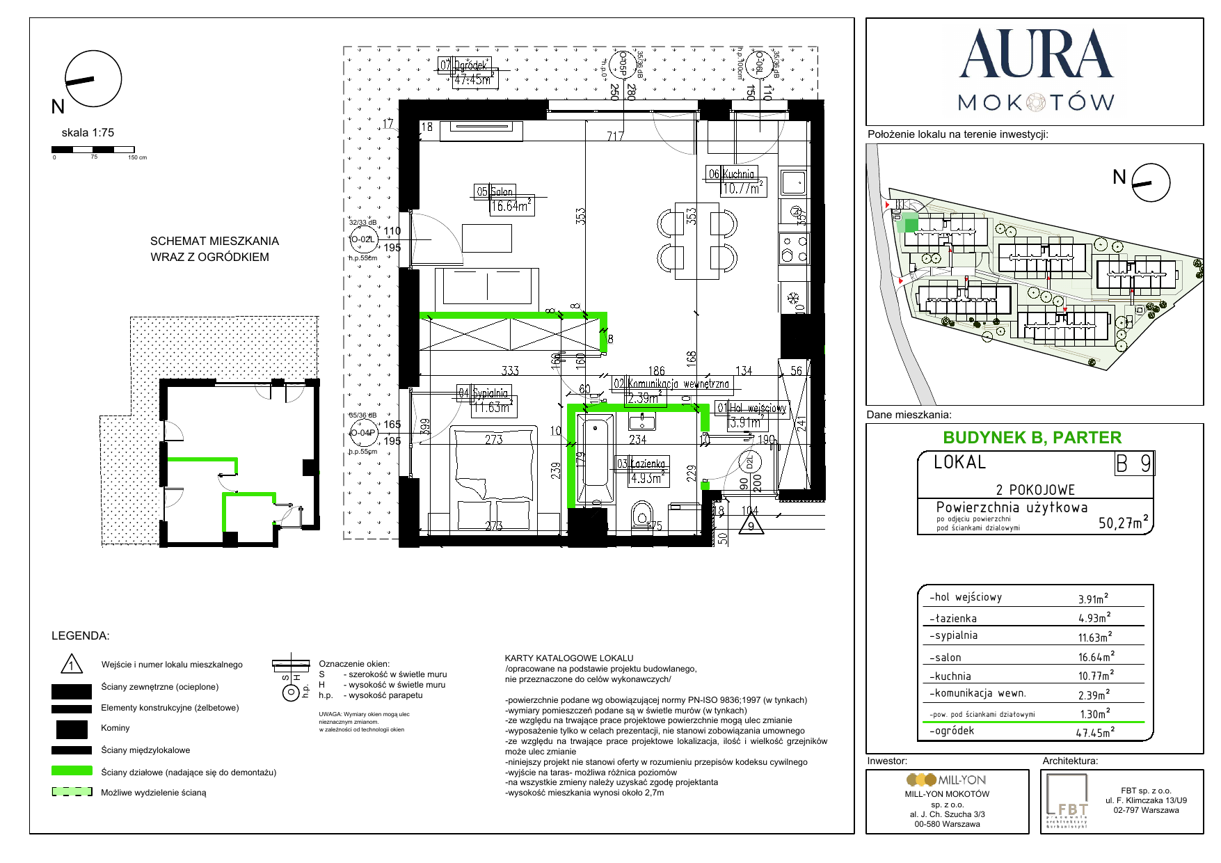 Mieszkanie 50,27 m², parter, oferta nr B9, Aura Mokotów I, Warszawa, Mokotów, Siekierki, ul. Bluszczańska-idx