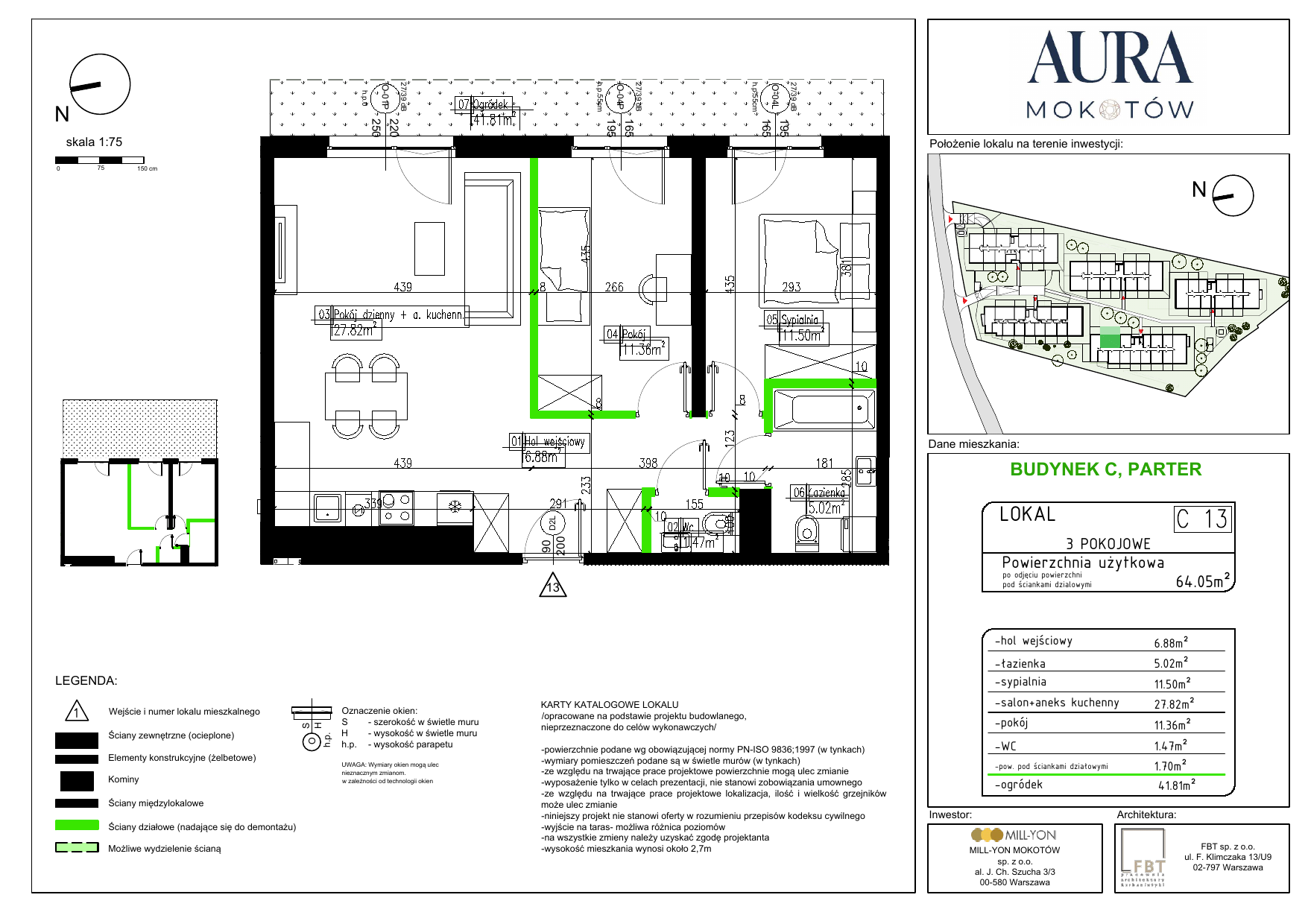 Mieszkanie 64,05 m², parter, oferta nr C13, Aura Mokotów I, Warszawa, Mokotów, Siekierki, ul. Bluszczańska-idx