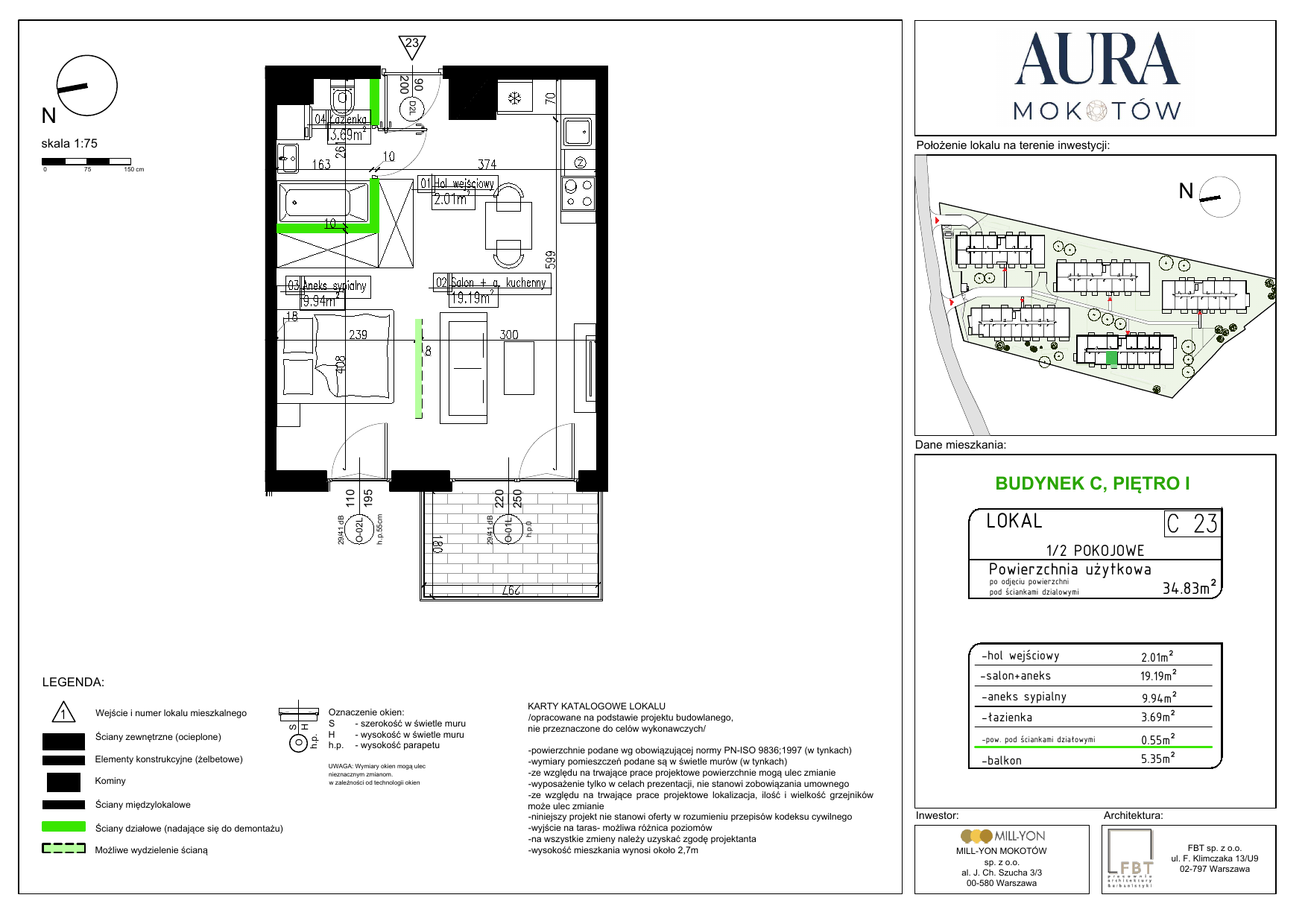 Mieszkanie 34,83 m², piętro 1, oferta nr C23, Aura Mokotów I, Warszawa, Mokotów, Siekierki, ul. Bluszczańska-idx