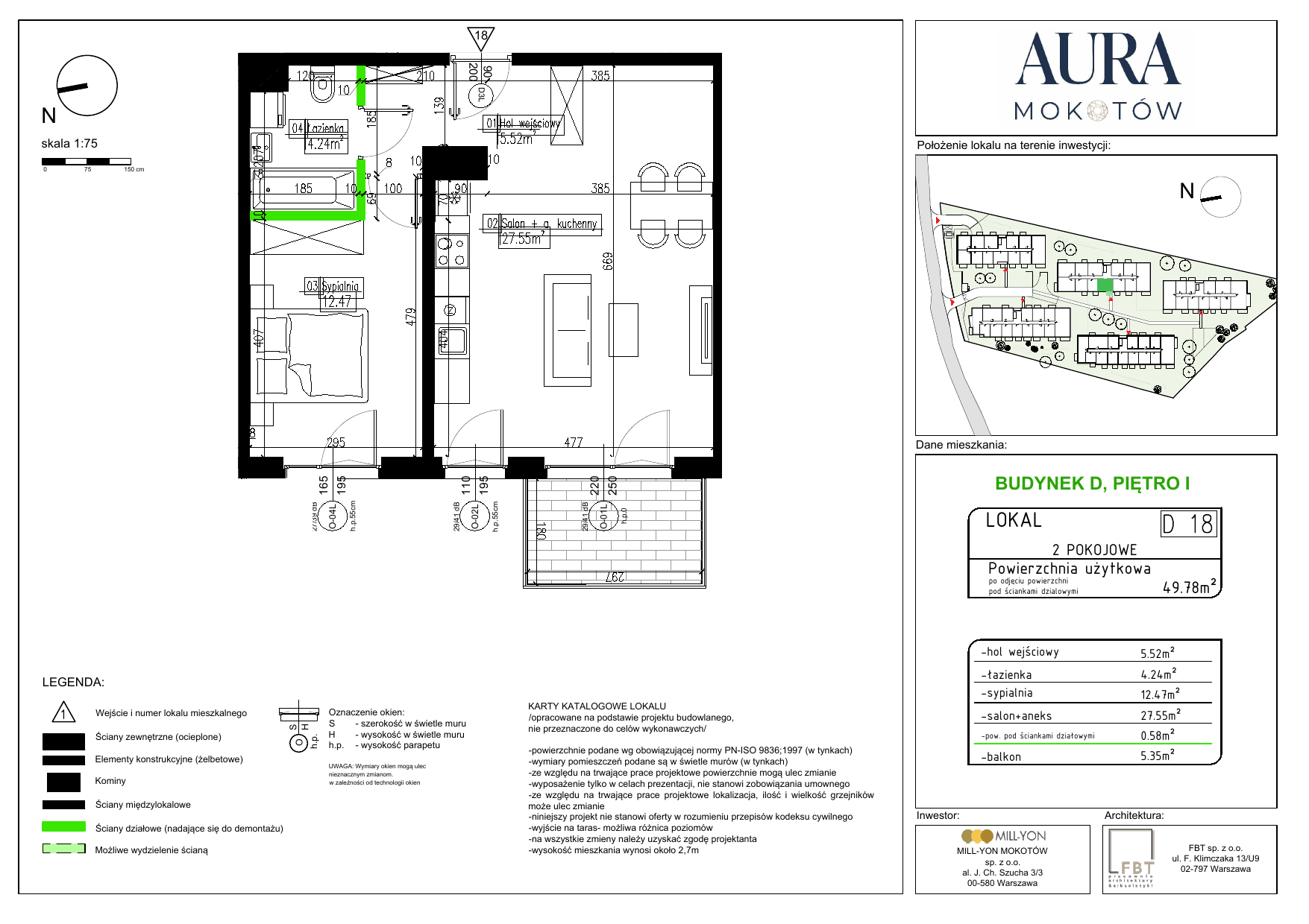 Mieszkanie 49,78 m², piętro 1, oferta nr D18, Aura Mokotów I, Warszawa, Mokotów, Siekierki, ul. Bluszczańska-idx