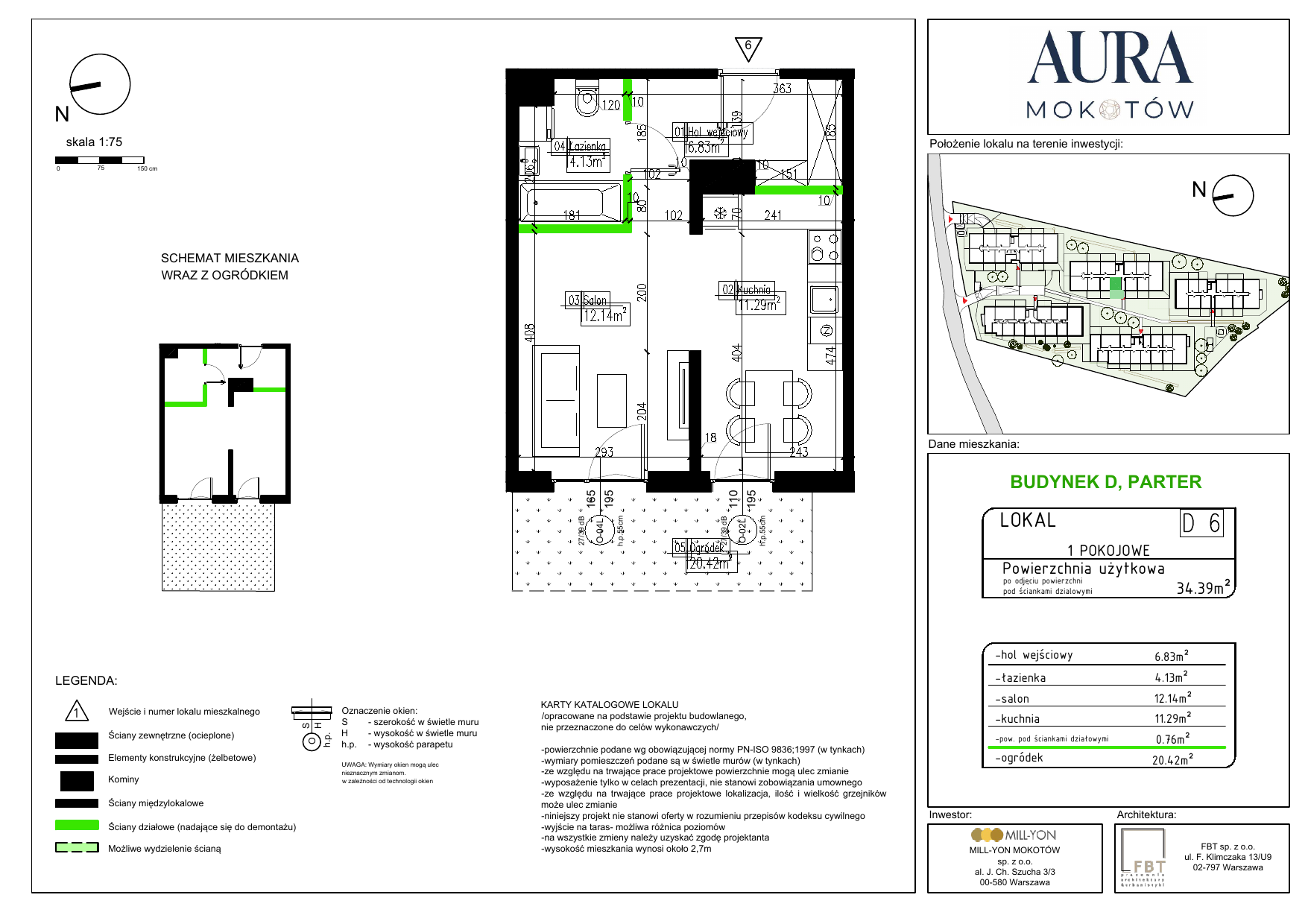 Mieszkanie 34,39 m², parter, oferta nr D6, Aura Mokotów I, Warszawa, Mokotów, Siekierki, ul. Bluszczańska-idx