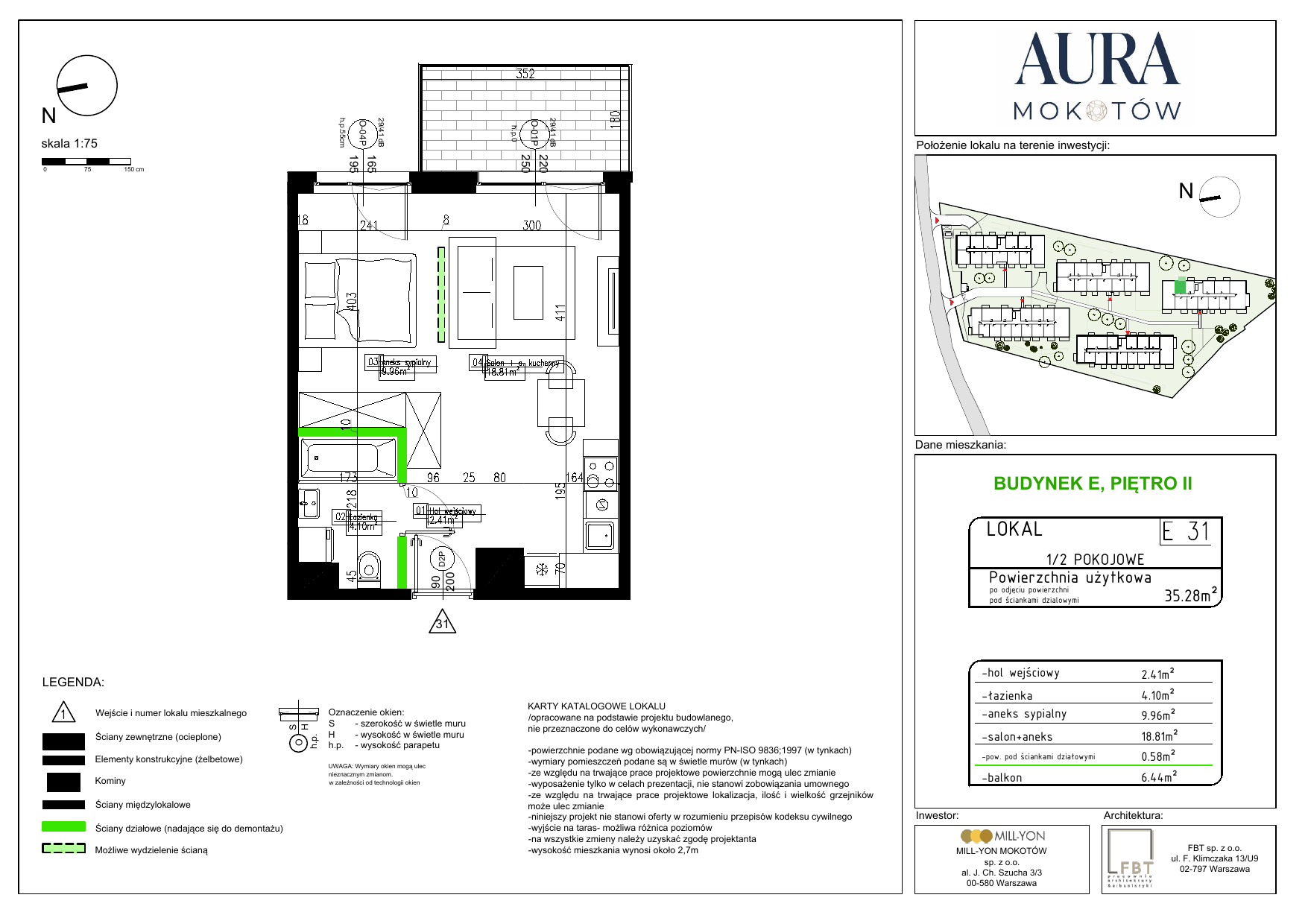 Mieszkanie 35,28 m², piętro 2, oferta nr E31, Aura Mokotów I, Warszawa, Mokotów, Siekierki, ul. Bluszczańska-idx