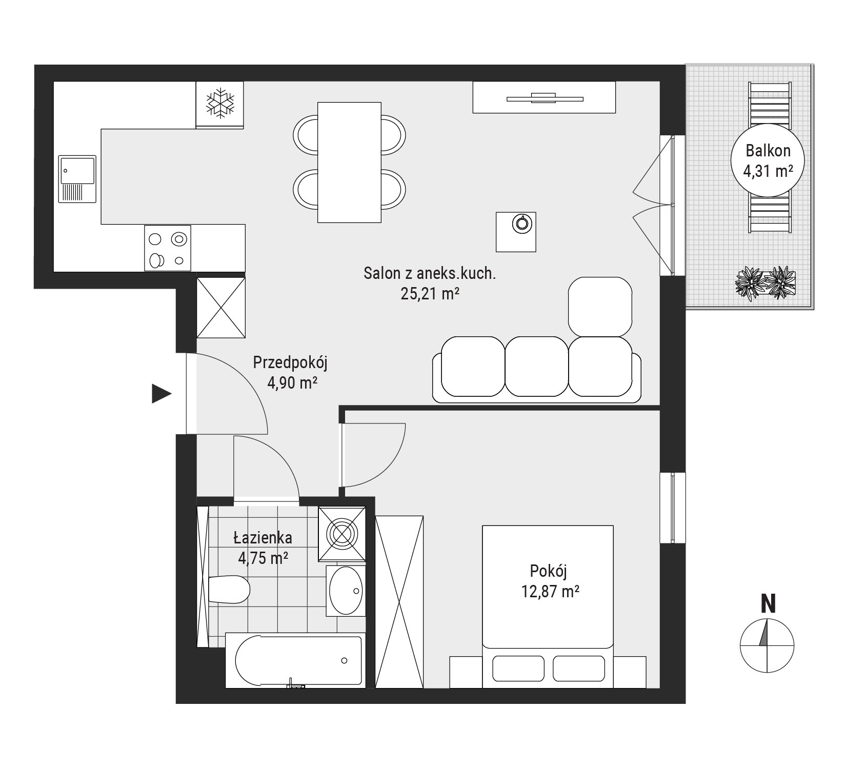 Mieszkanie 47,73 m², piętro 1, oferta nr mieszkanie A1.20, Enklawa Bukowa, Kraków, Podgórze, Rybitwy, ul. Tadeusza Śliwiaka-idx