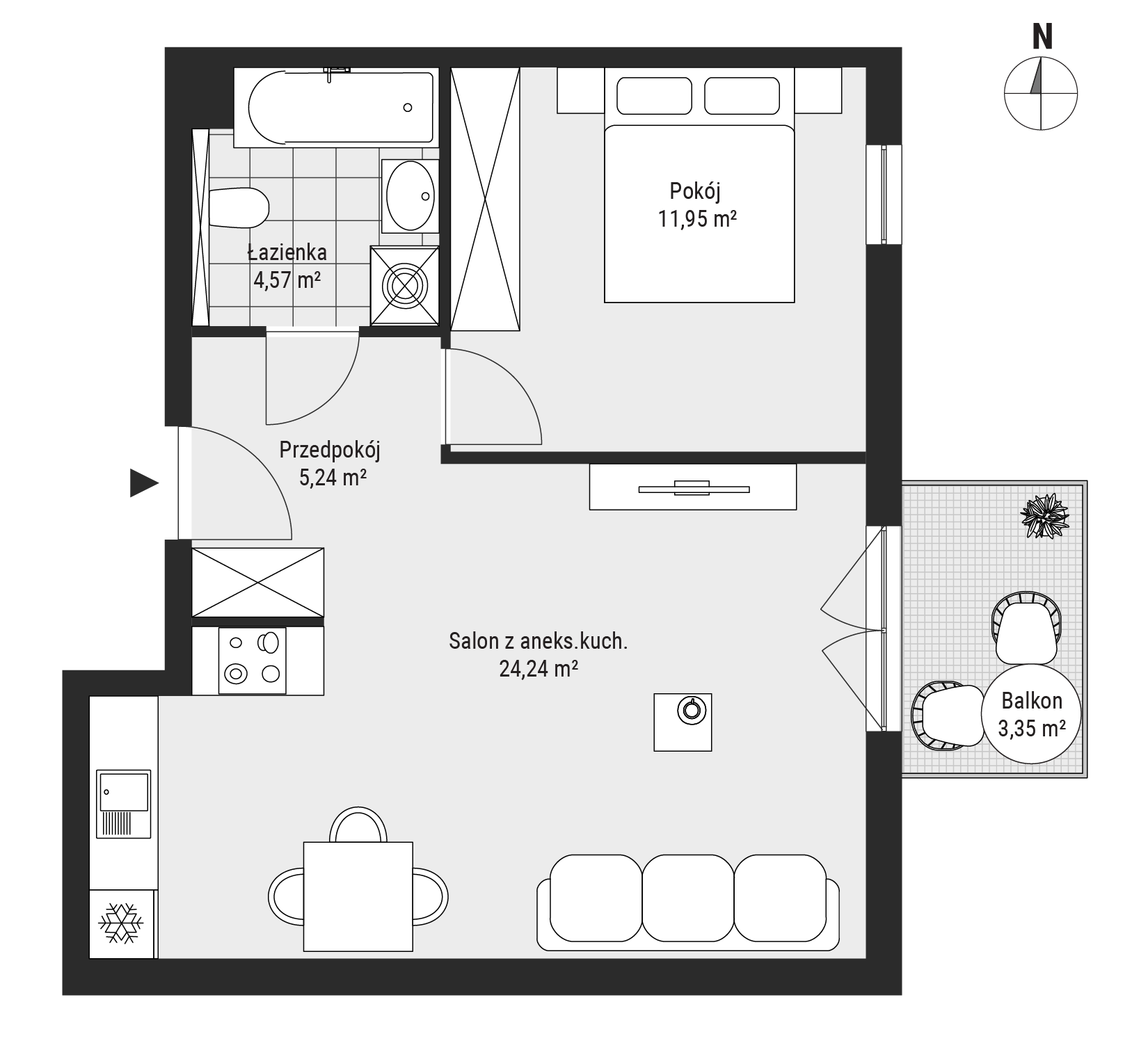 Mieszkanie 46,00 m², piętro 1, oferta nr mieszkanie A1.23, Enklawa Bukowa, Kraków, Podgórze, Rybitwy, ul. Tadeusza Śliwiaka-idx