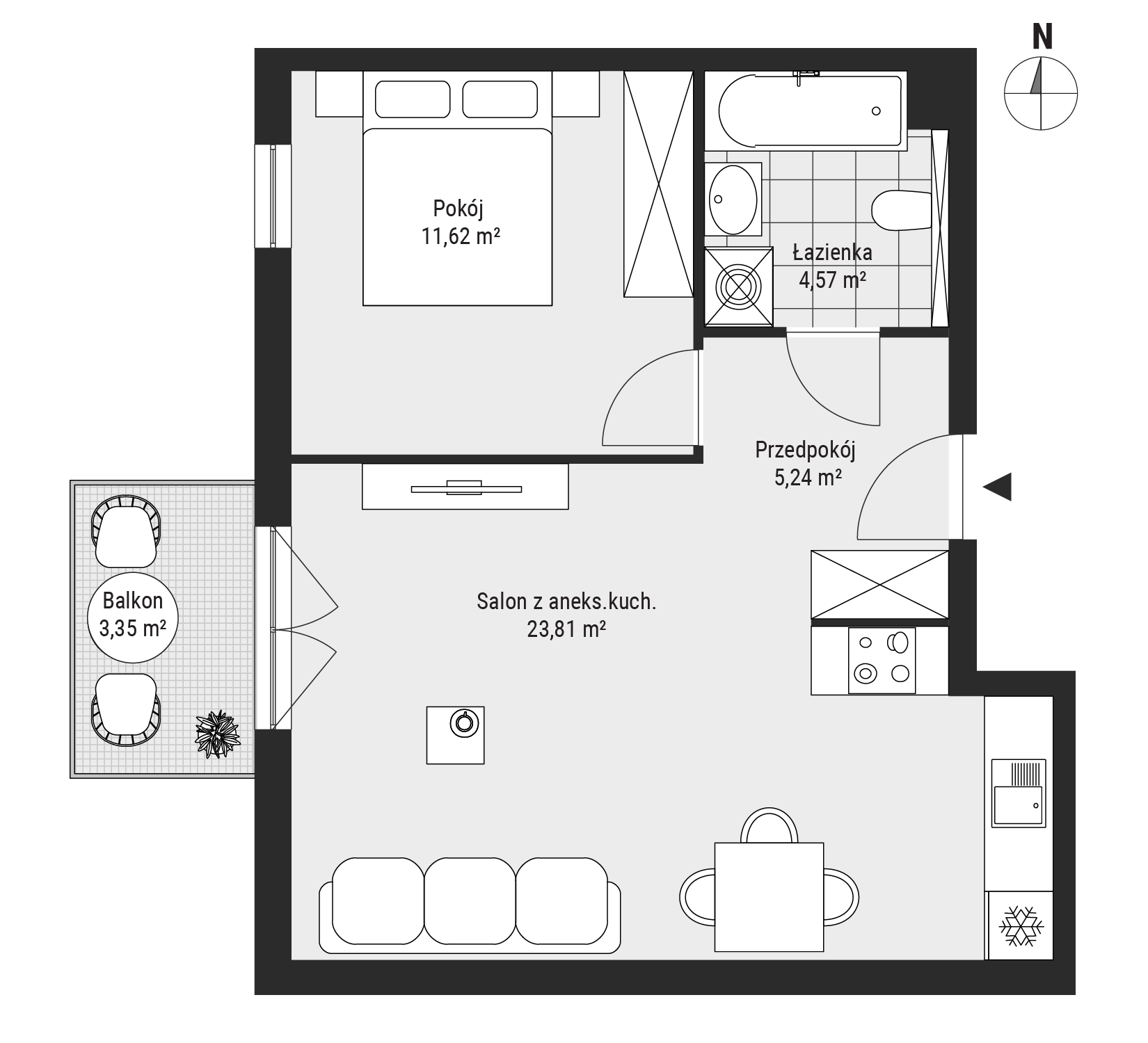 Mieszkanie 45,24 m², piętro 1, oferta nr mieszkanie A1.24, Enklawa Bukowa, Kraków, Podgórze, Rybitwy, ul. Tadeusza Śliwiaka-idx