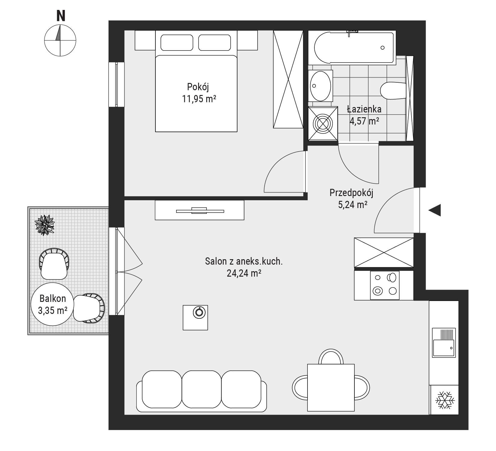 Mieszkanie 46,00 m², piętro 1, oferta nr mieszkanie A1.4, Enklawa Bukowa, Kraków, Podgórze, Rybitwy, ul. Tadeusza Śliwiaka-idx