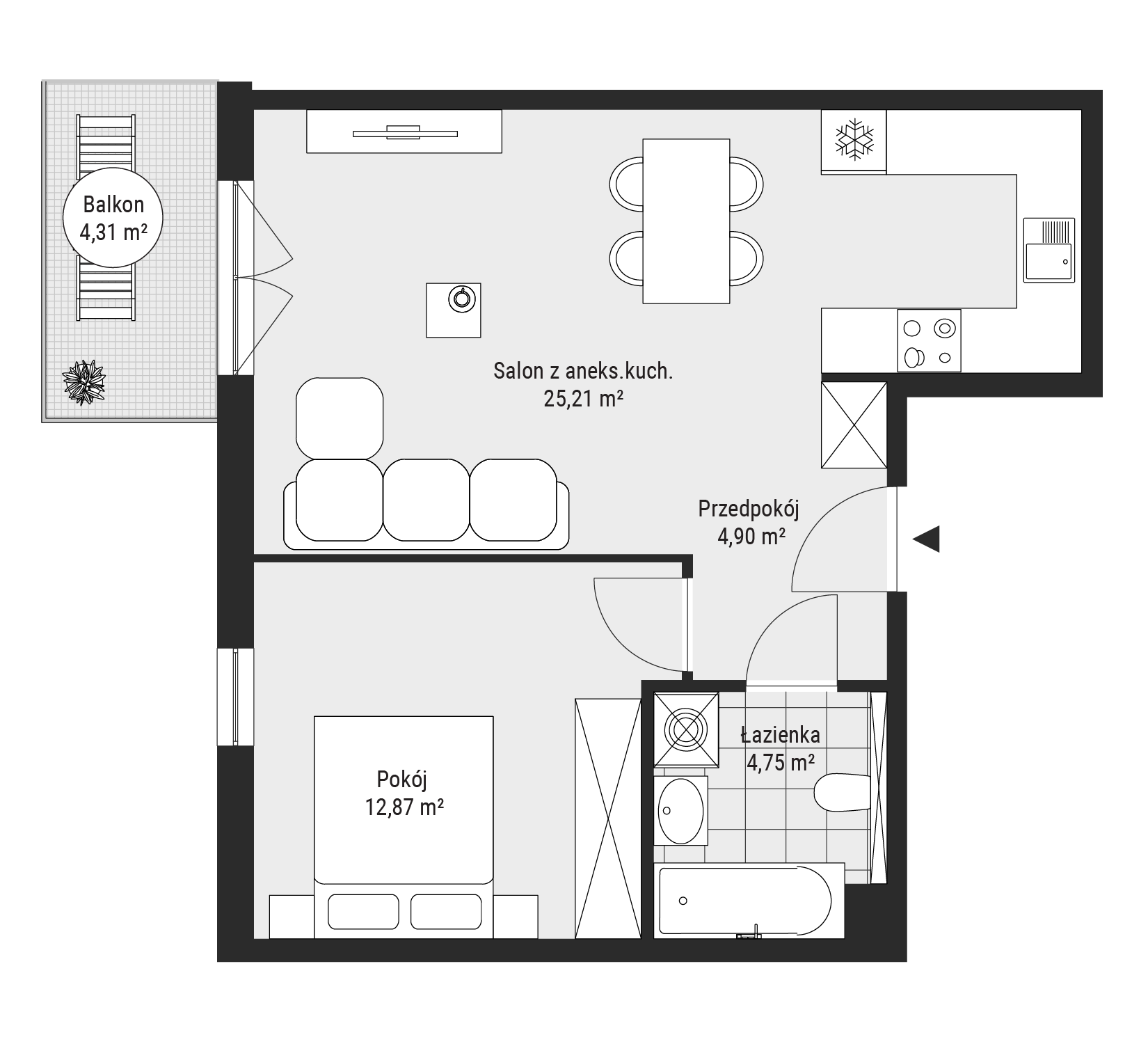 Mieszkanie 47,73 m², piętro 1, oferta nr mieszkanie A1.7, Enklawa Bukowa, Kraków, Podgórze, Rybitwy, ul. Tadeusza Śliwiaka-idx