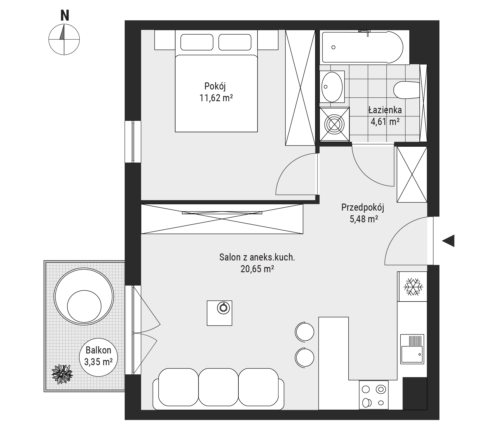 Mieszkanie 42,36 m², piętro 2, oferta nr mieszkanie A2.25, Enklawa Bukowa, Kraków, Podgórze, Rybitwy, ul. Tadeusza Śliwiaka-idx