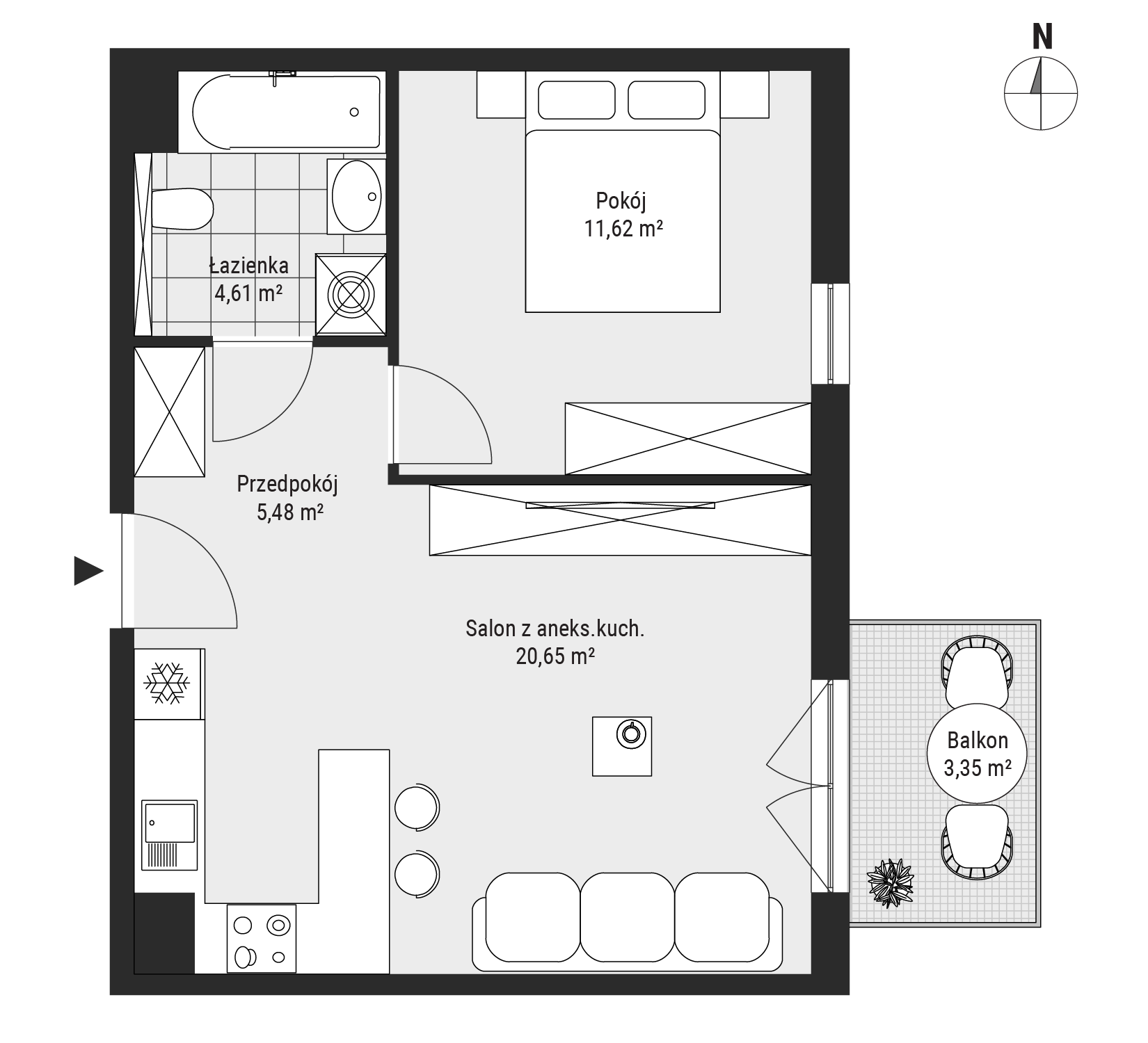 Mieszkanie 42,36 m², piętro 3, oferta nr mieszkanie A3.2, Enklawa Bukowa, Kraków, Podgórze, Rybitwy, ul. Tadeusza Śliwiaka-idx