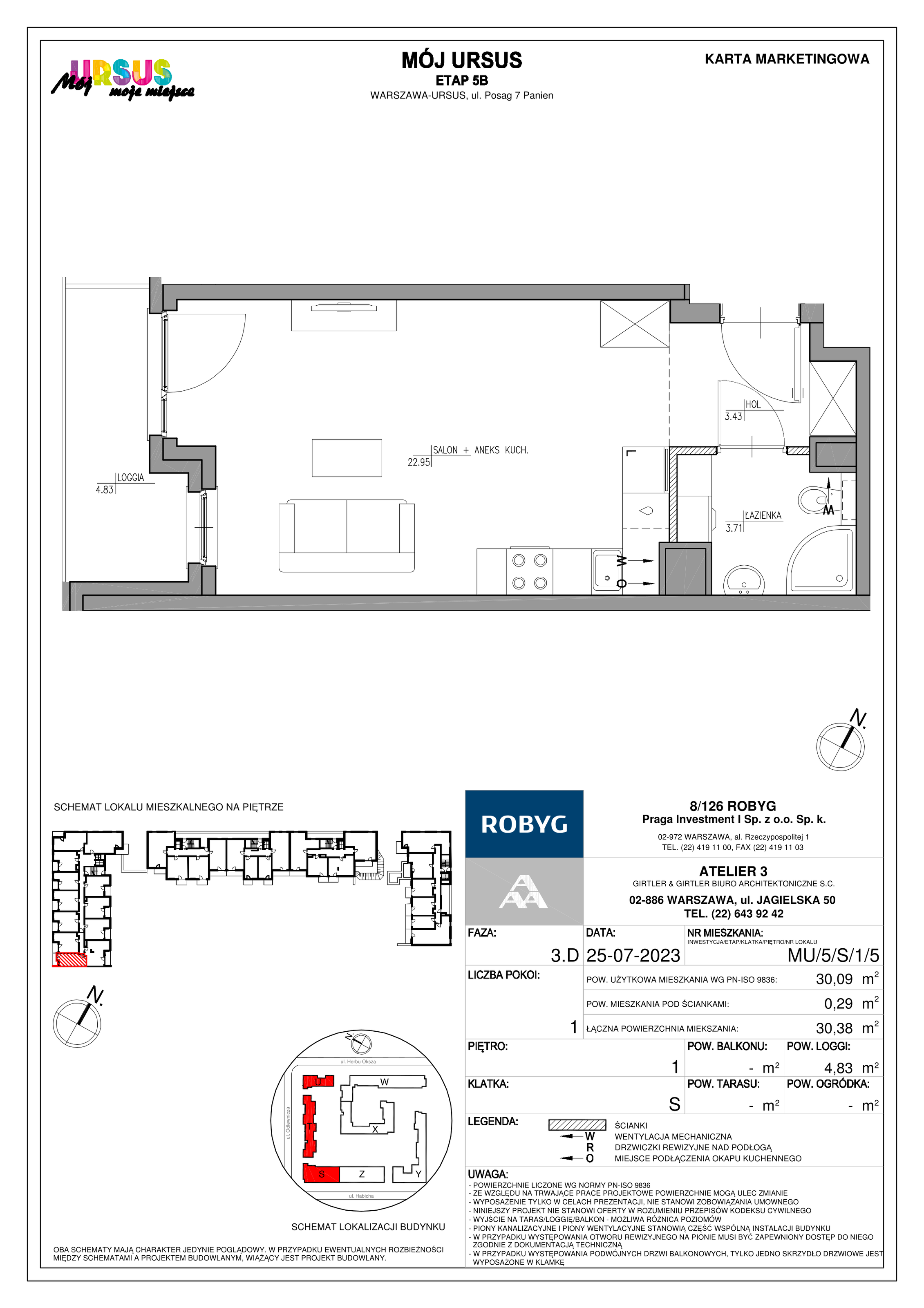 Mieszkanie 30,09 m², piętro 1, oferta nr MU/5/S/1/5, Mój Ursus, Warszawa, Ursus, Szamoty, ul. Posag 7 Panien 9-idx