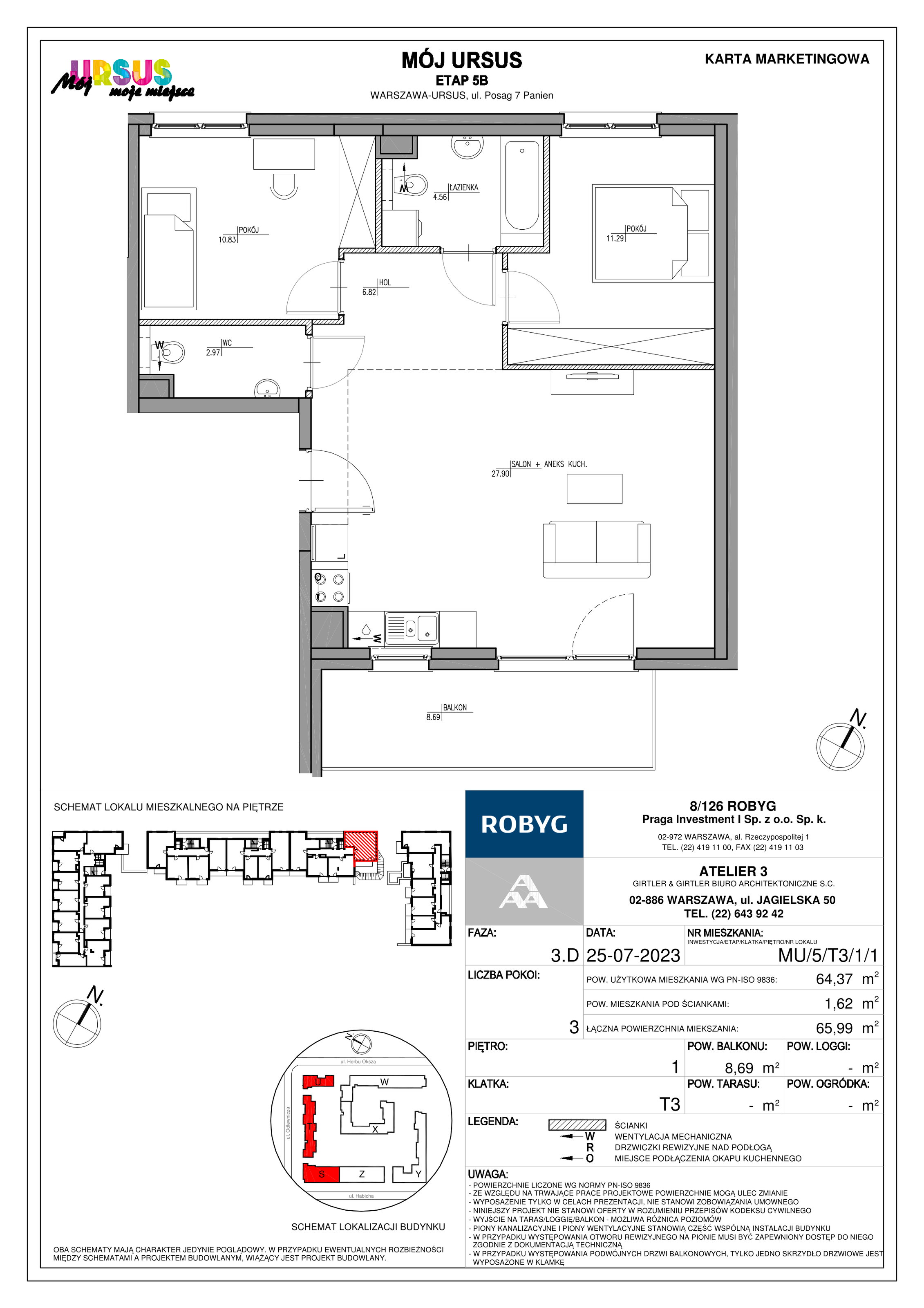 Mieszkanie 63,83 m², piętro 1, oferta nr MU/5/T3/1/1, Mój Ursus, Warszawa, Ursus, Szamoty, ul. Posag 7 Panien 9-idx