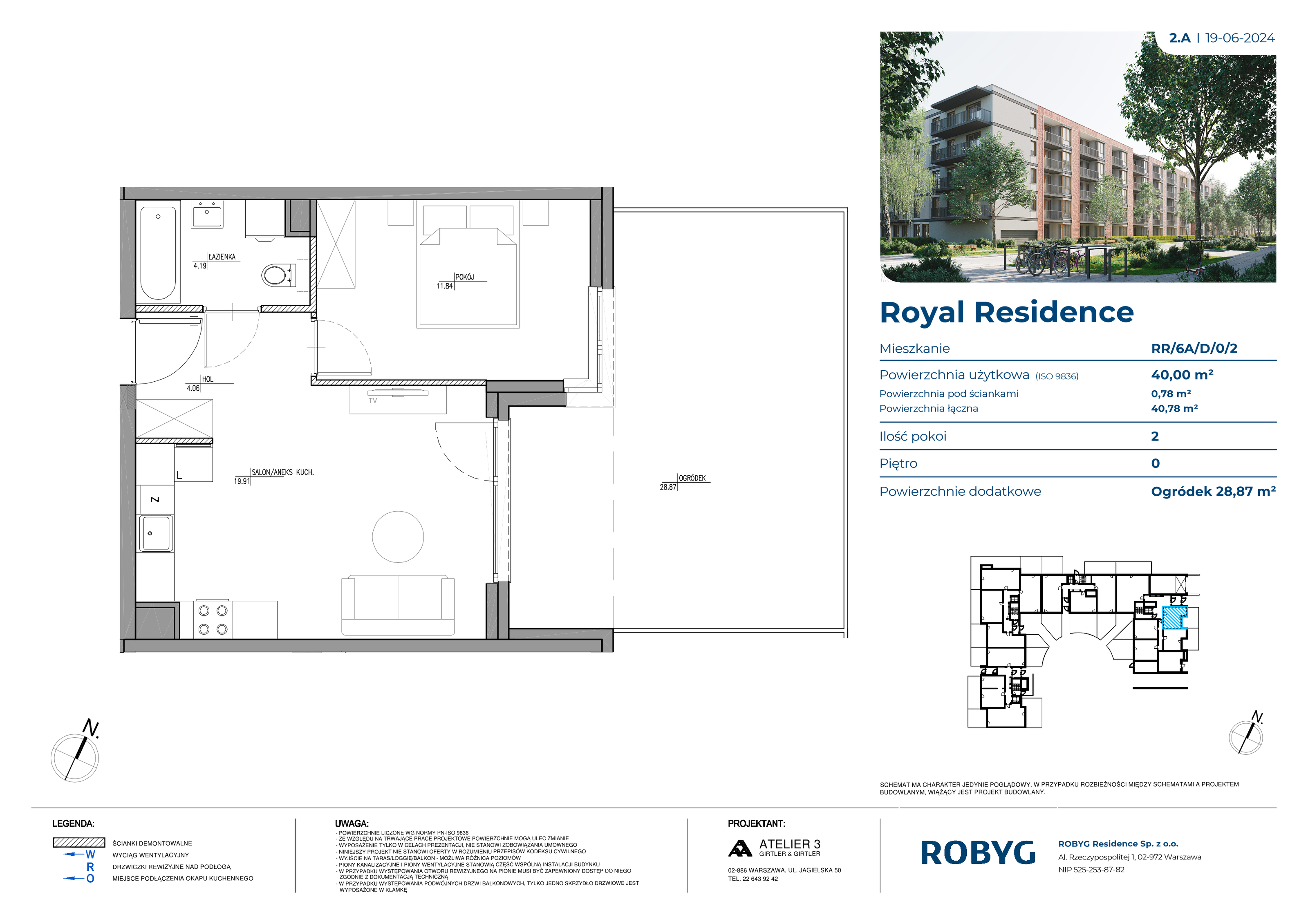 Mieszkanie 40,00 m², parter, oferta nr RR/6A/D/0/2, Royal Residence 6A, Warszawa, Wilanów, Błonia Wilanowskie, ul. Sarmacka-idx