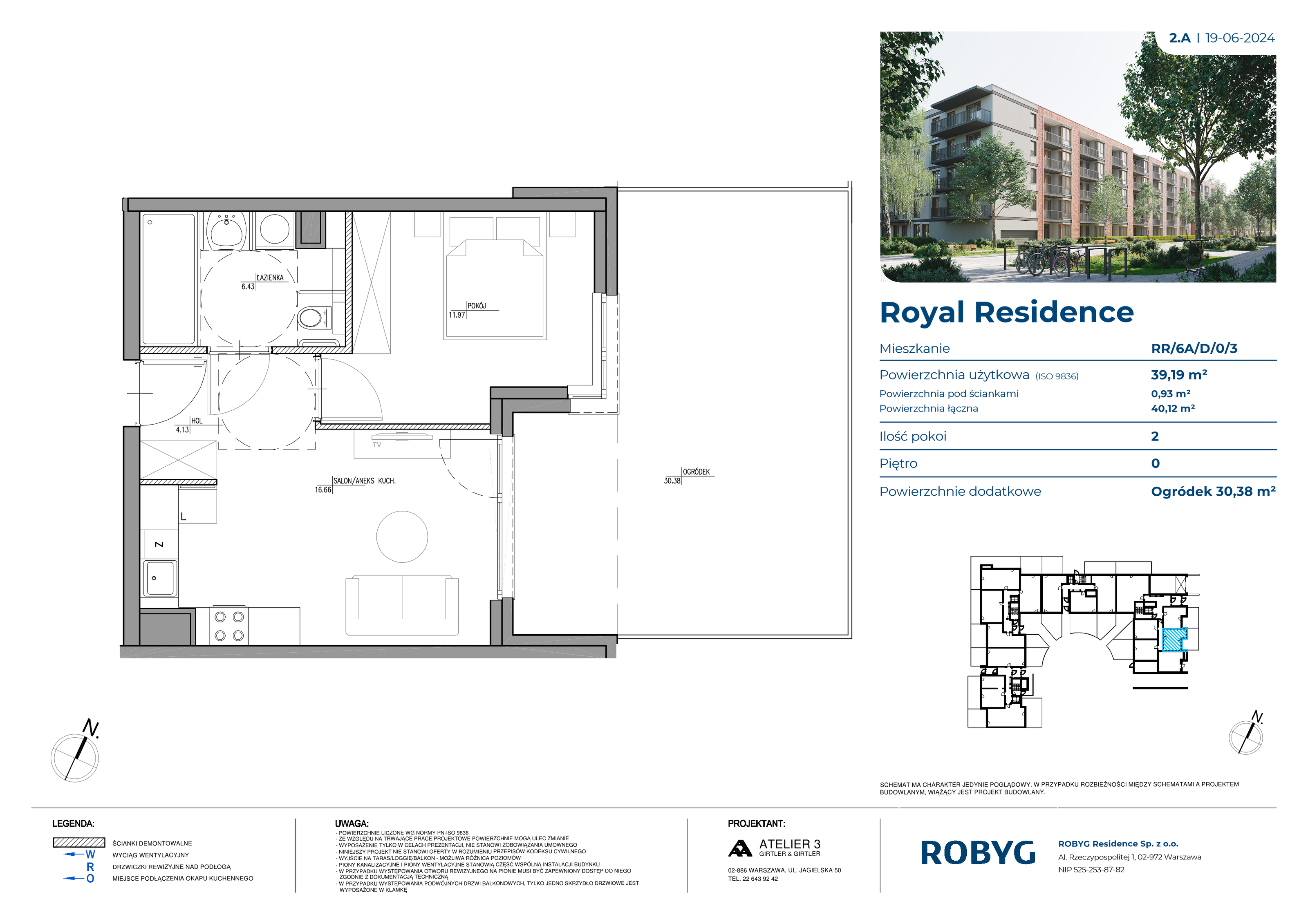 Mieszkanie 39,19 m², parter, oferta nr RR/6A/D/0/3, Royal Residence 6A, Warszawa, Wilanów, Błonia Wilanowskie, ul. Sarmacka-idx