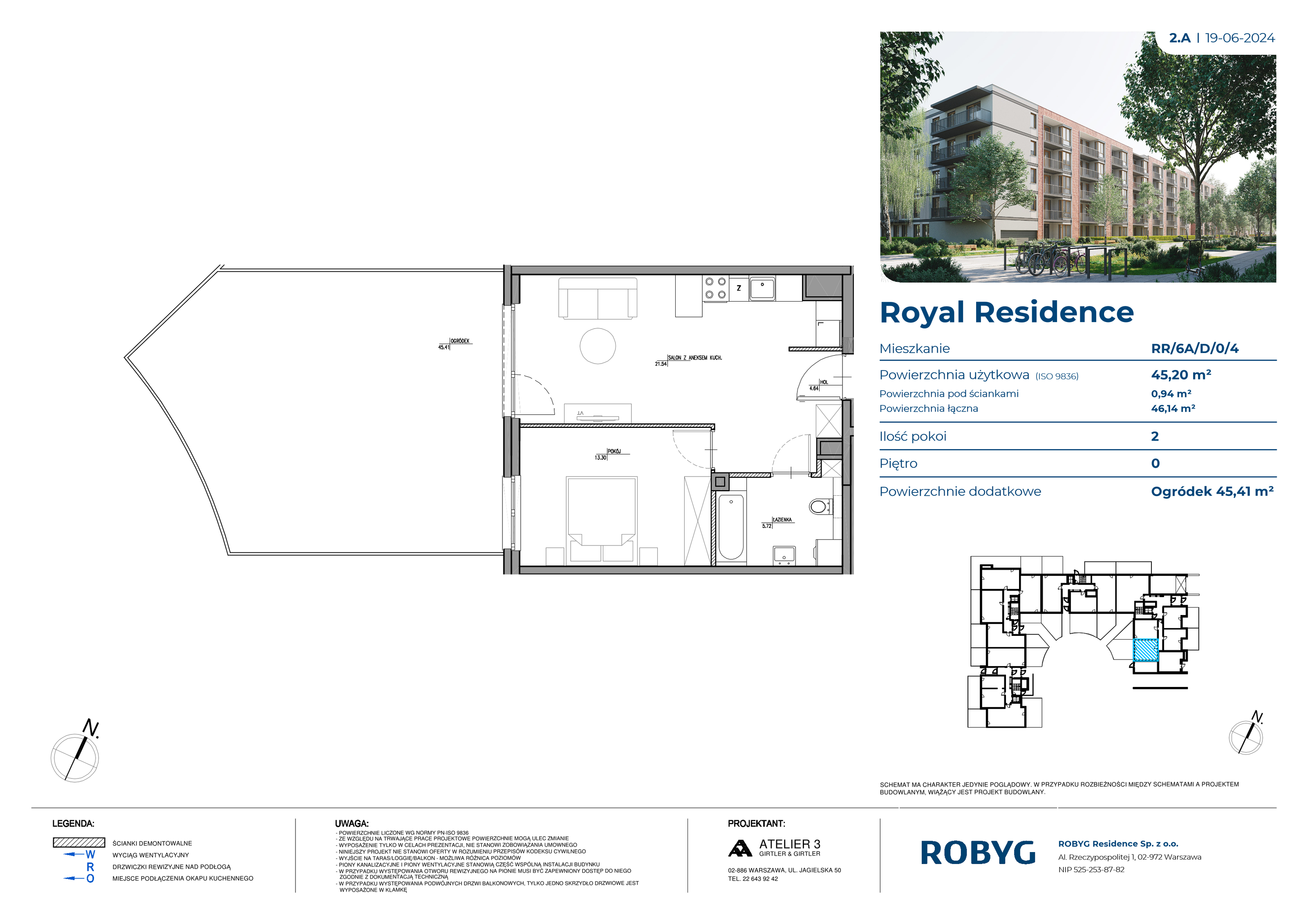 Mieszkanie 45,20 m², parter, oferta nr RR/6A/D/0/4, Royal Residence 6A, Warszawa, Wilanów, Błonia Wilanowskie, ul. Sarmacka-idx