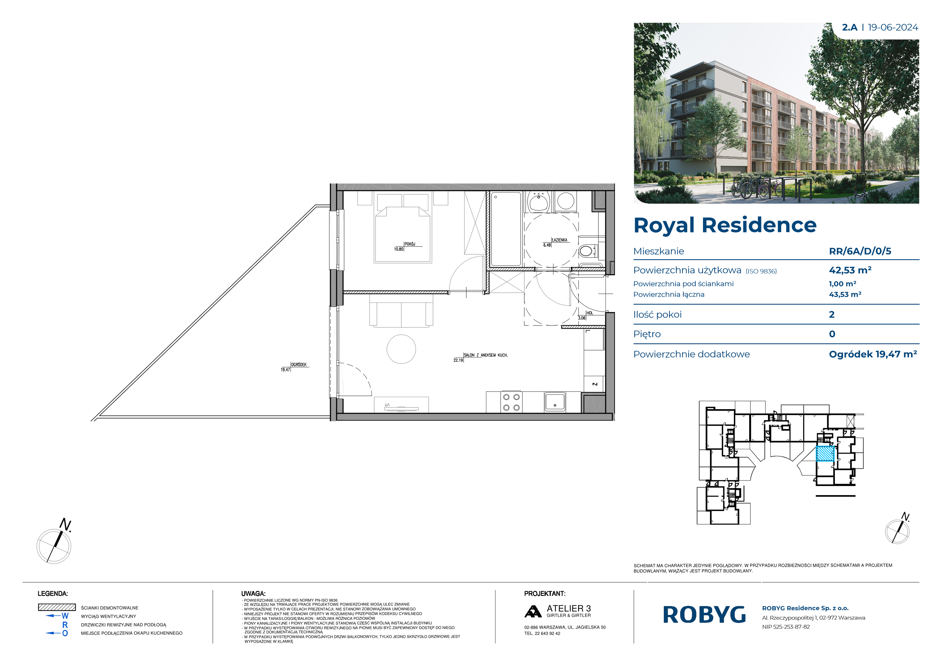 Mieszkanie 42,53 m², parter, oferta nr RR/6A/D/0/5, Royal Residence 6A, Warszawa, Wilanów, Błonia Wilanowskie, ul. Sarmacka-idx