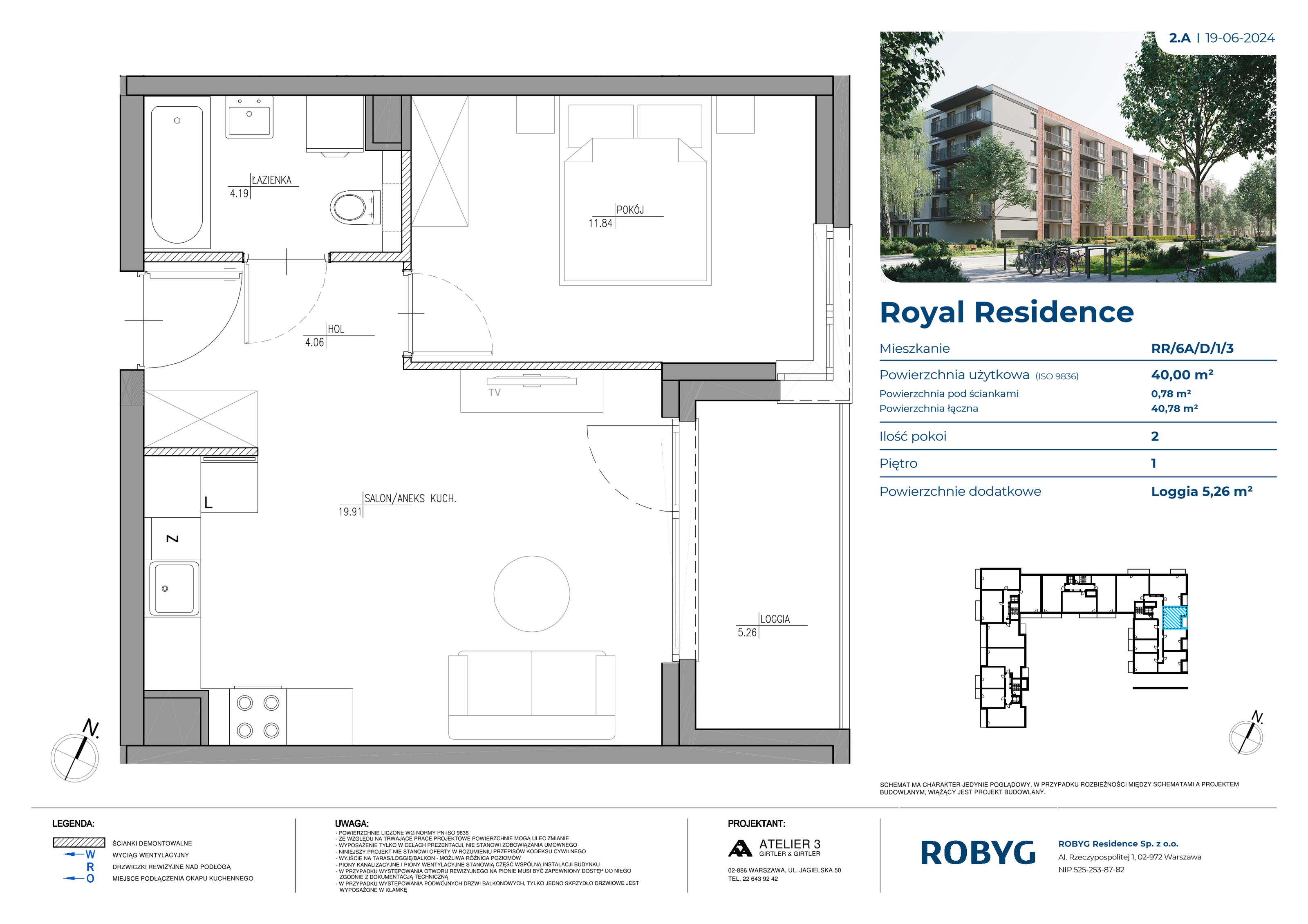 Mieszkanie 40,00 m², piętro 1, oferta nr RR/6A/D/1/3, Royal Residence 6A, Warszawa, Wilanów, Błonia Wilanowskie, ul. Sarmacka-idx