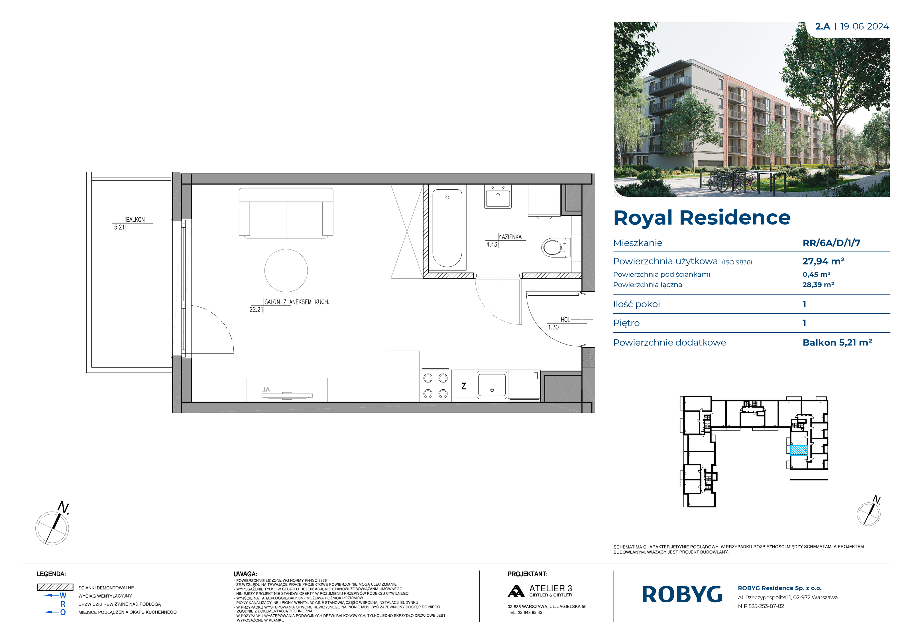 Mieszkanie 27,94 m², piętro 1, oferta nr RR/6A/D/1/7, Royal Residence 6A, Warszawa, Wilanów, Błonia Wilanowskie, ul. Sarmacka-idx