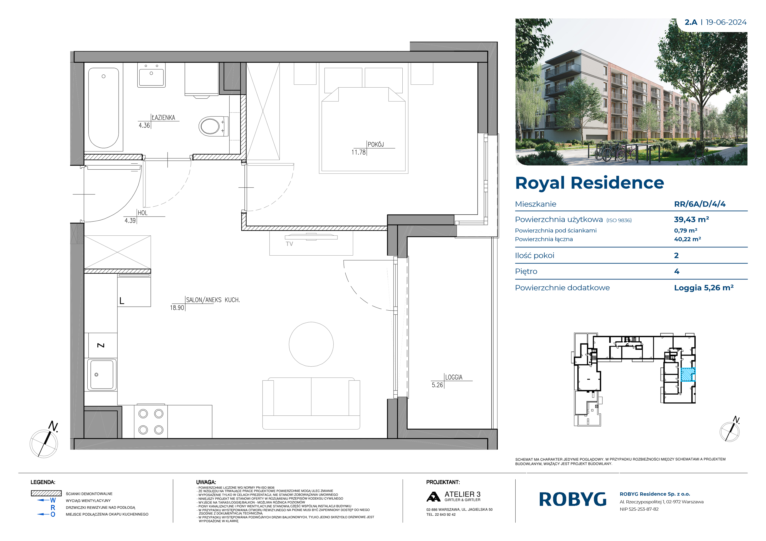 Mieszkanie 39,43 m², piętro 4, oferta nr RR/6A/D/4/4, Royal Residence 6A, Warszawa, Wilanów, Błonia Wilanowskie, ul. Sarmacka-idx