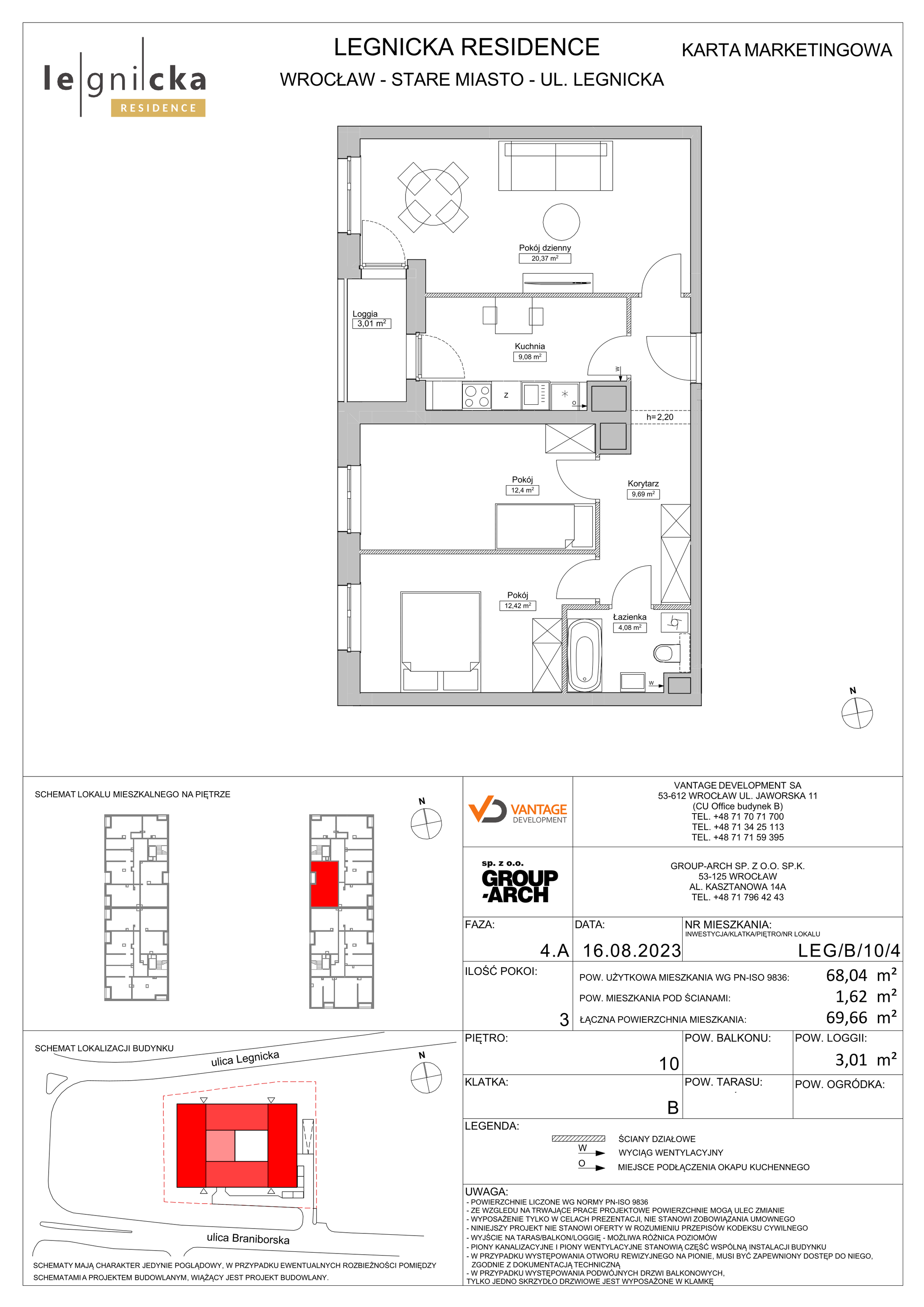 Apartament inwestycyjny 68,04 m², piętro 10, oferta nr LEG/B/10/4, Legnicka Residence, Wrocław, Szczepin, ul. Legnicka 36-idx