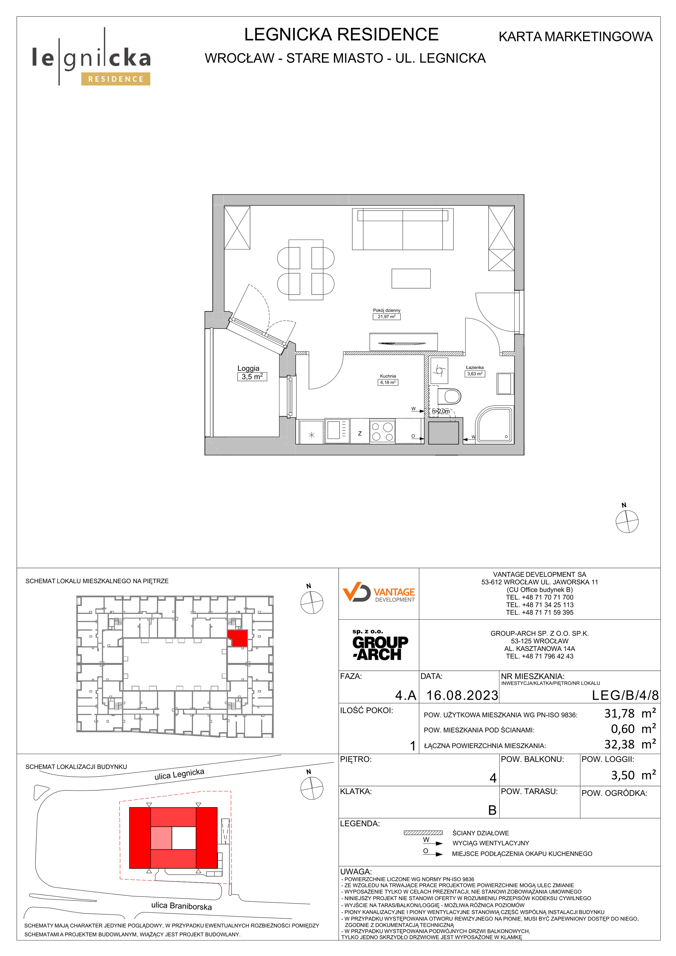 Apartament inwestycyjny 31,78 m², piętro 4, oferta nr LEG/B/4/8, Legnicka Residence, Wrocław, Szczepin, ul. Legnicka 36-idx