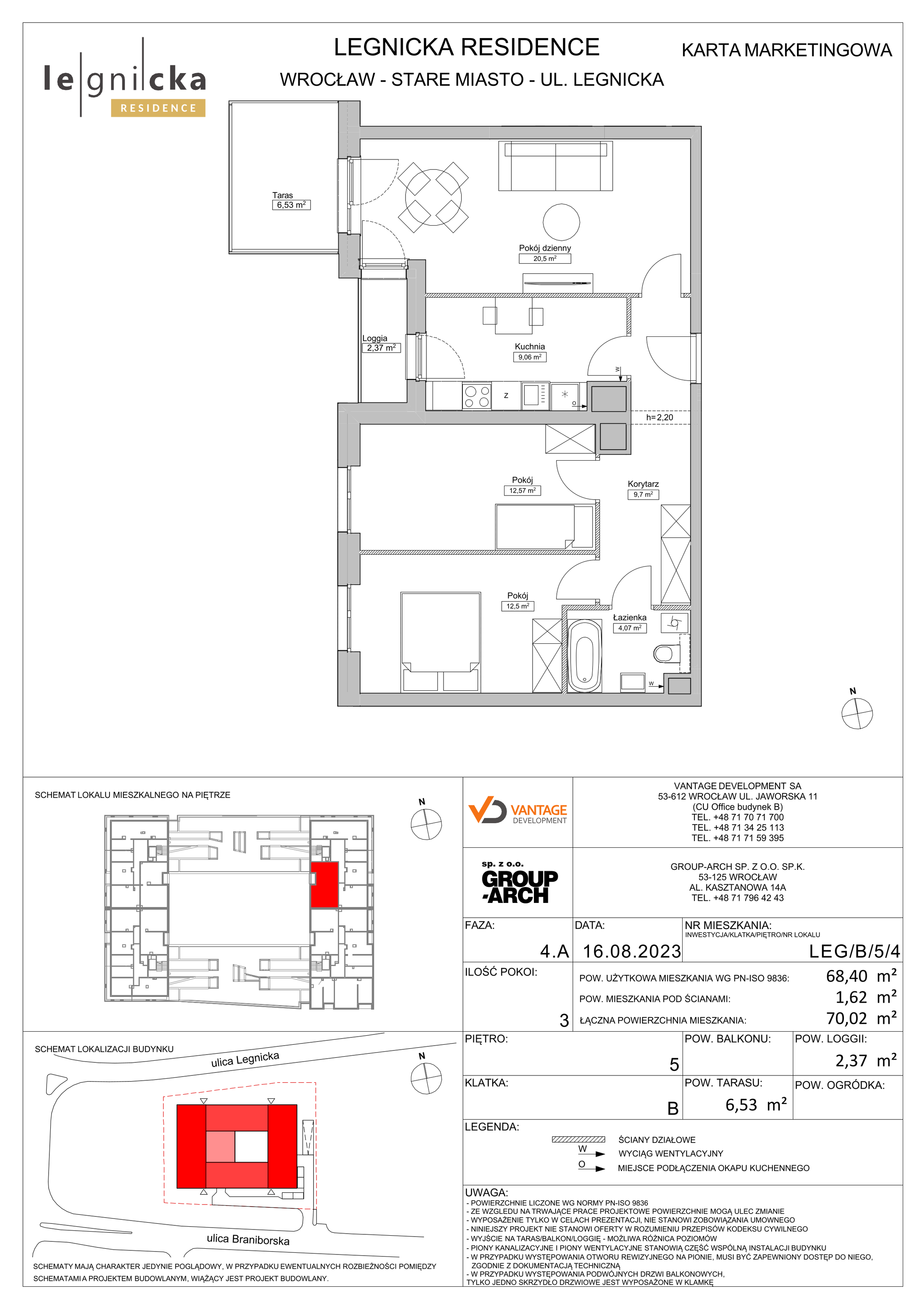 Apartament inwestycyjny 68,40 m², piętro 5, oferta nr LEG/B/5/4, Legnicka Residence, Wrocław, Szczepin, ul. Legnicka 36-idx