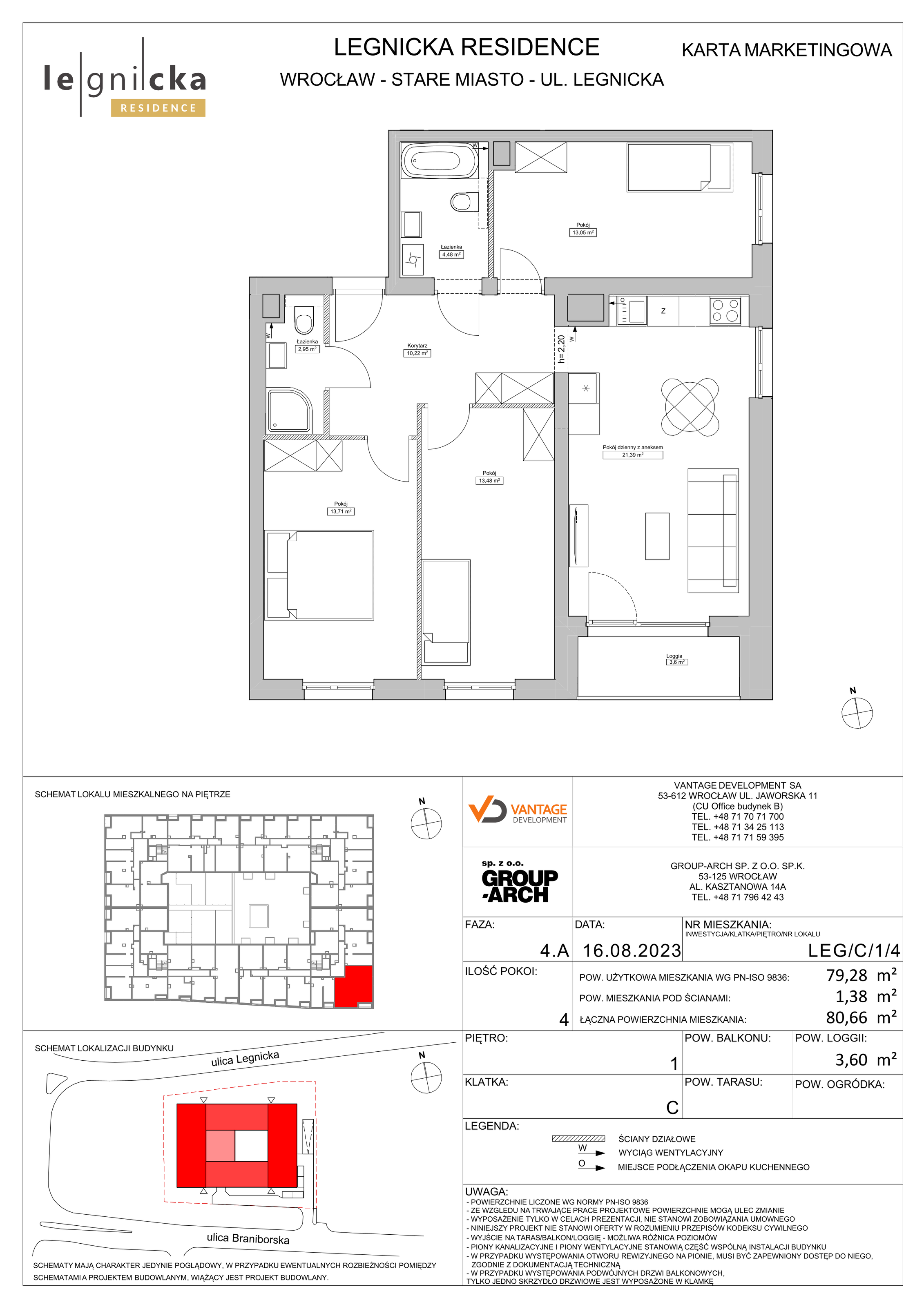 Apartament inwestycyjny 79,28 m², piętro 1, oferta nr LEG/C/1/4, Legnicka Residence, Wrocław, Szczepin, ul. Legnicka 36-idx