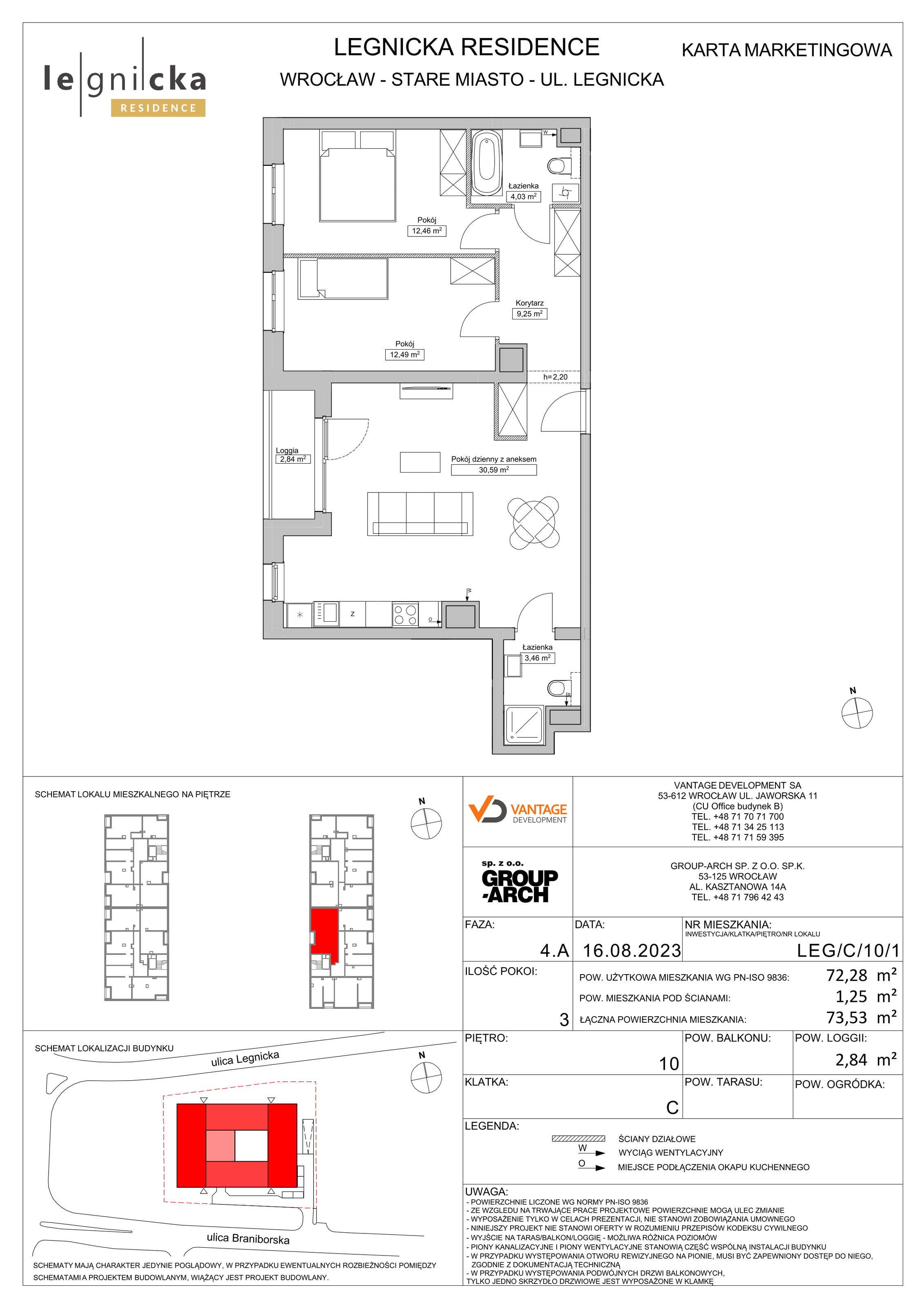 Apartament inwestycyjny 72,28 m², piętro 10, oferta nr LEG/C/10/1, Legnicka Residence, Wrocław, Szczepin, ul. Legnicka 36-idx