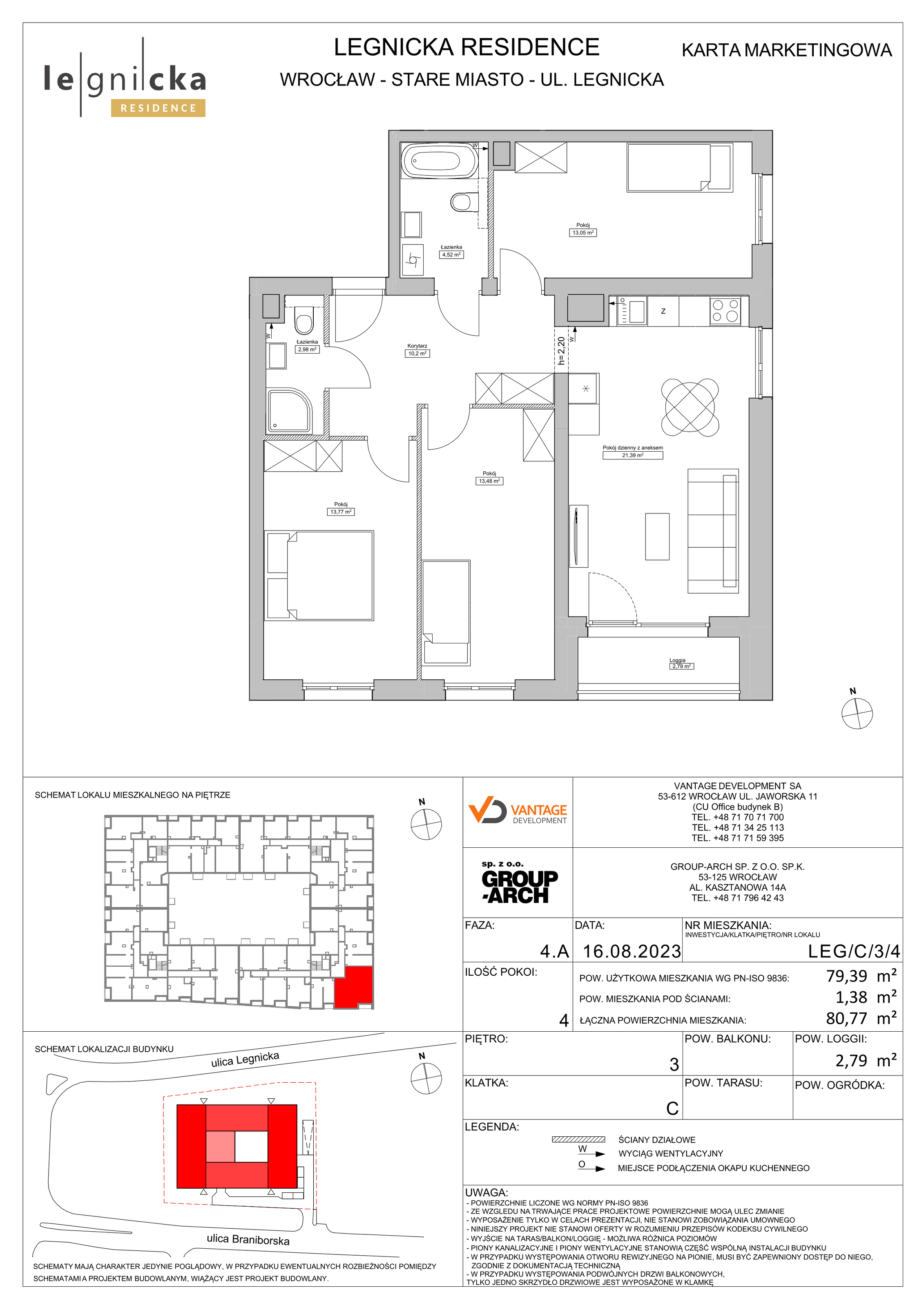 Apartament inwestycyjny 79,39 m², piętro 3, oferta nr LEG/C/3/4, Legnicka Residence, Wrocław, Szczepin, ul. Legnicka 36-idx