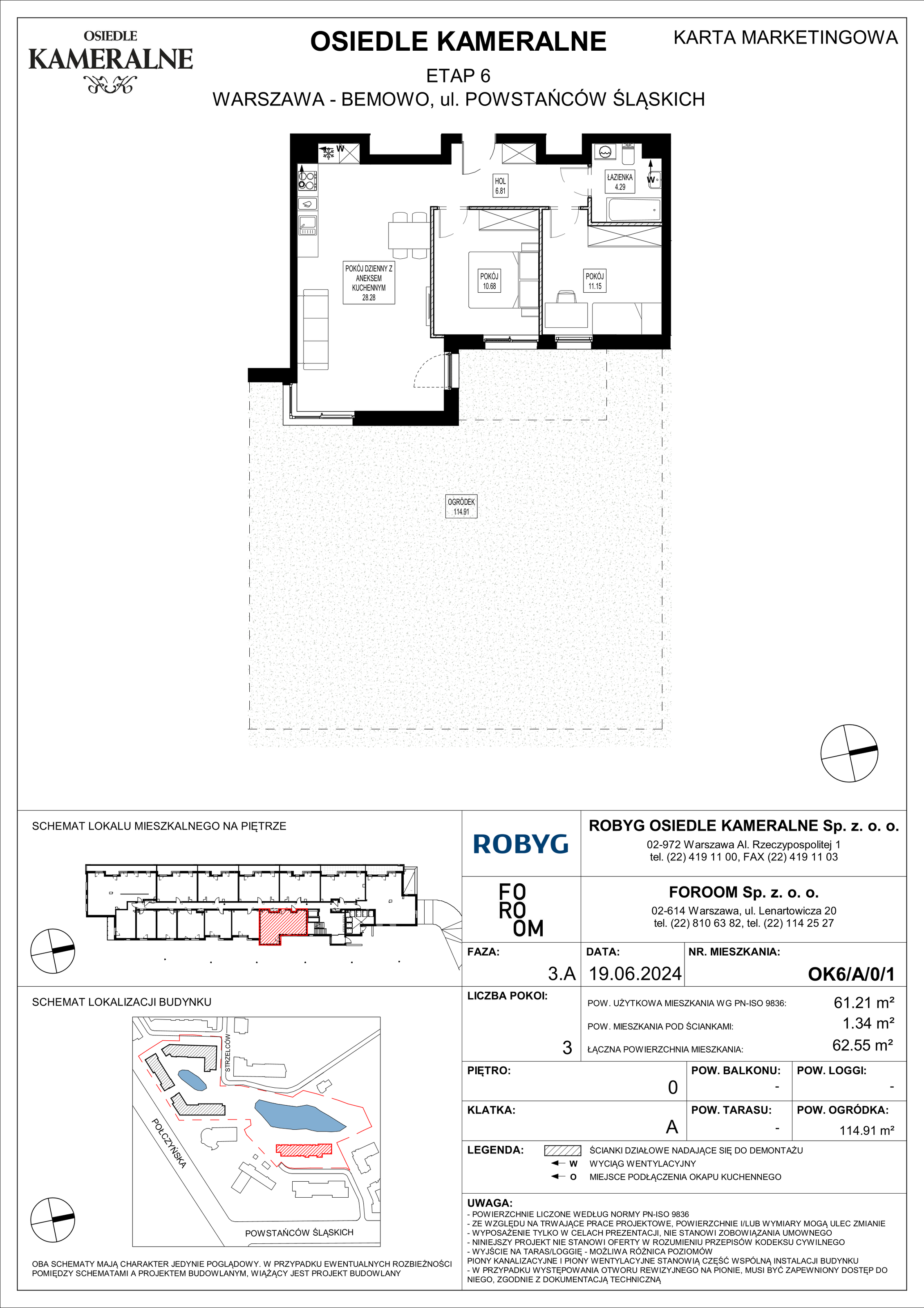 Mieszkanie 61,21 m², parter, oferta nr OK6/A/0/1, Osiedle Kameralne 6, Warszawa, Bemowo, Jelonki Południowe, ul. Powstańców Śląskich / Połczyńska-idx