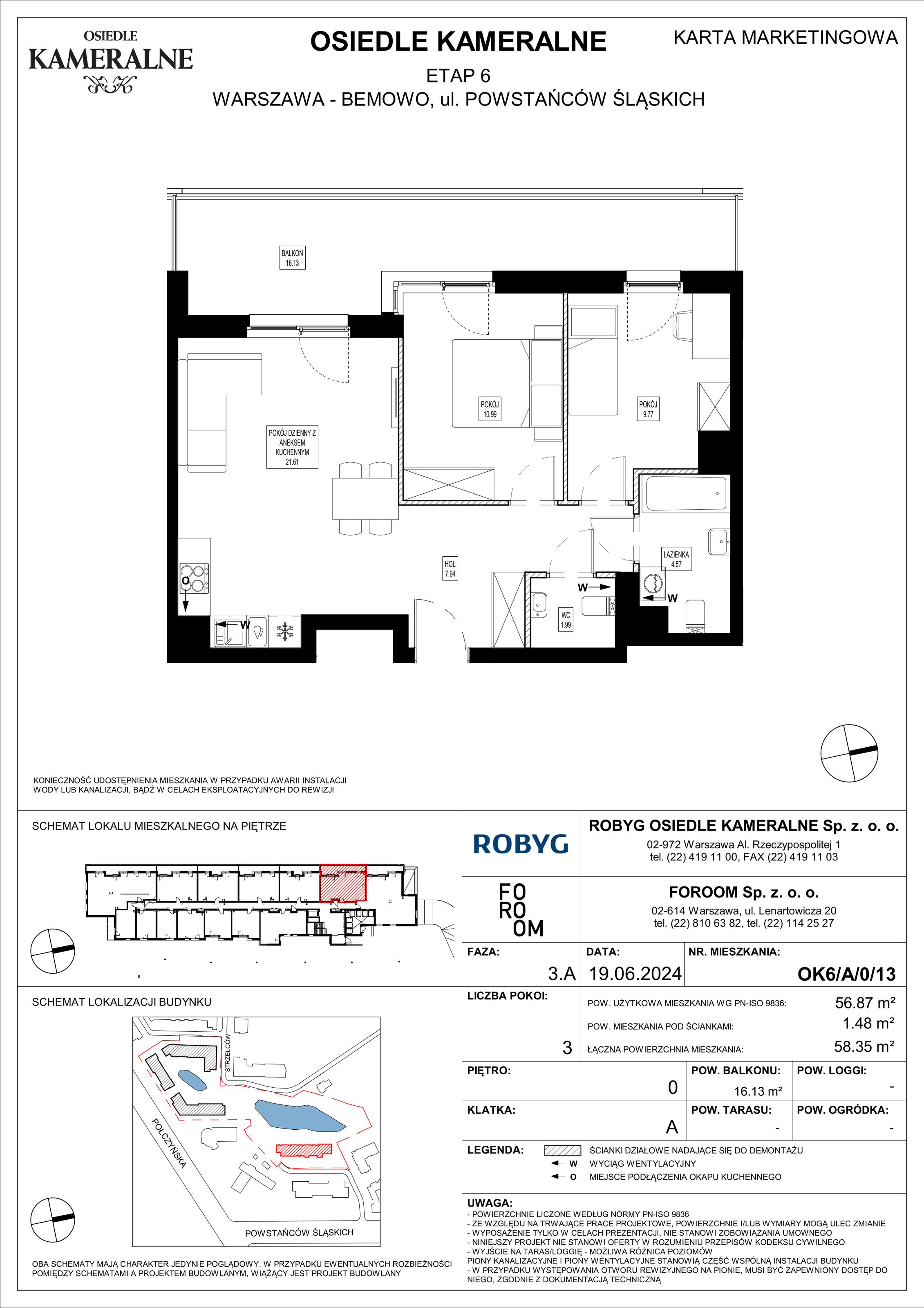 Mieszkanie 56,87 m², parter, oferta nr OK6/A/0/13, Osiedle Kameralne 6, Warszawa, Bemowo, Jelonki Południowe, ul. Powstańców Śląskich / Połczyńska-idx