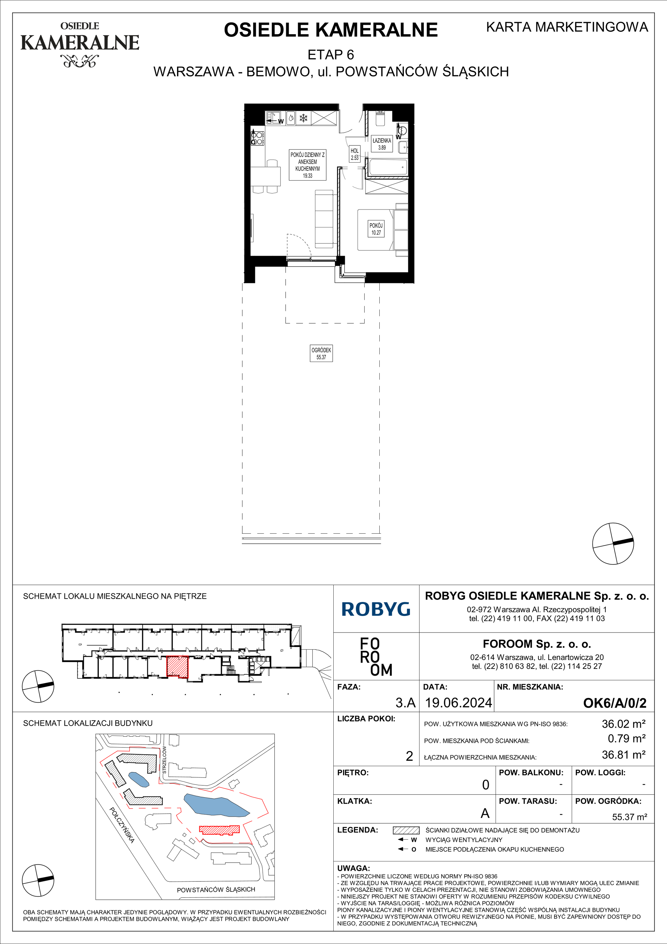 Mieszkanie 36,02 m², parter, oferta nr OK6/A/0/2, Osiedle Kameralne 6, Warszawa, Bemowo, Jelonki Południowe, ul. Powstańców Śląskich / Połczyńska-idx