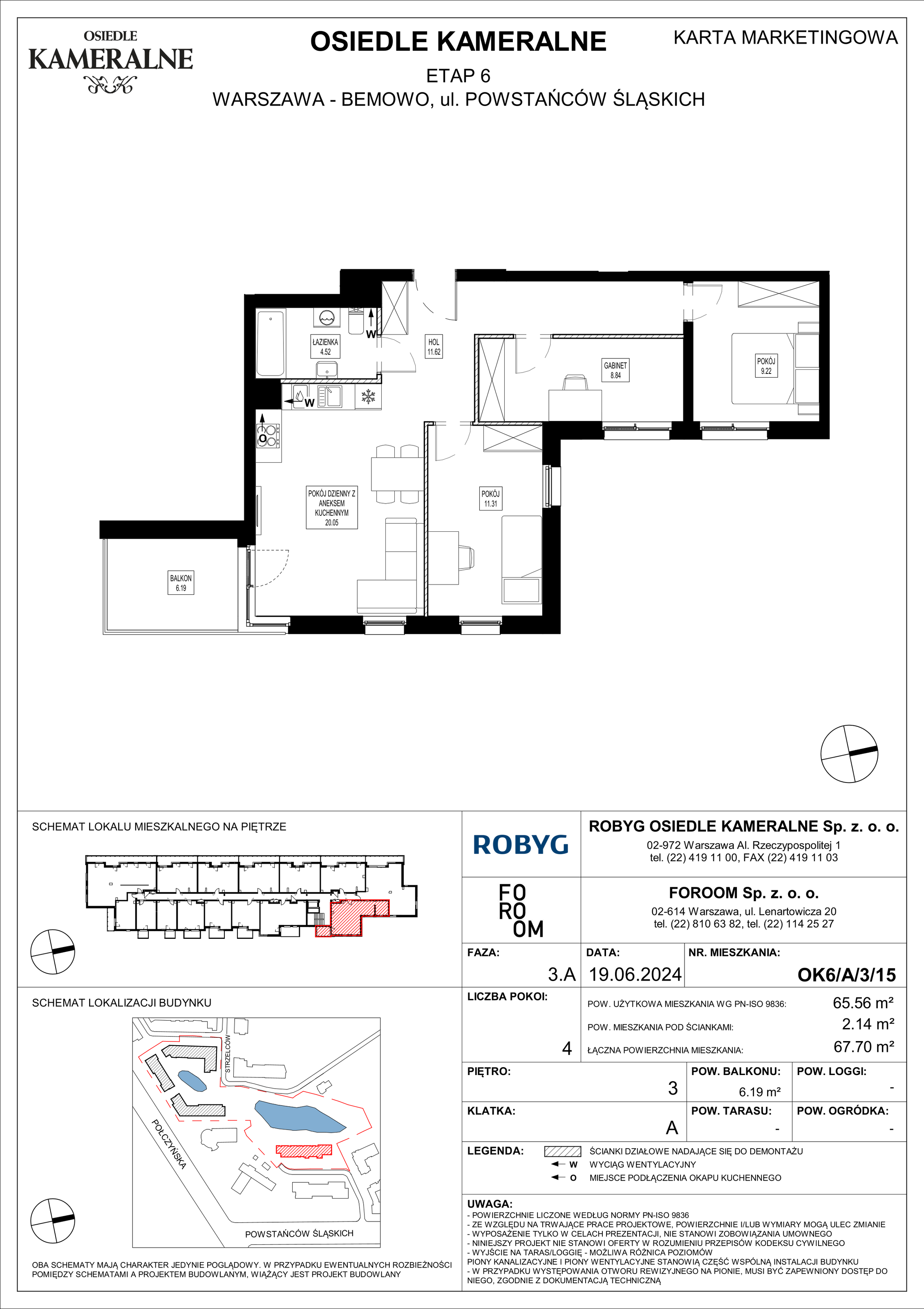 Mieszkanie 65,56 m², piętro 3, oferta nr OK6/A/3/15, Osiedle Kameralne 6, Warszawa, Bemowo, Jelonki Południowe, ul. Powstańców Śląskich / Połczyńska-idx