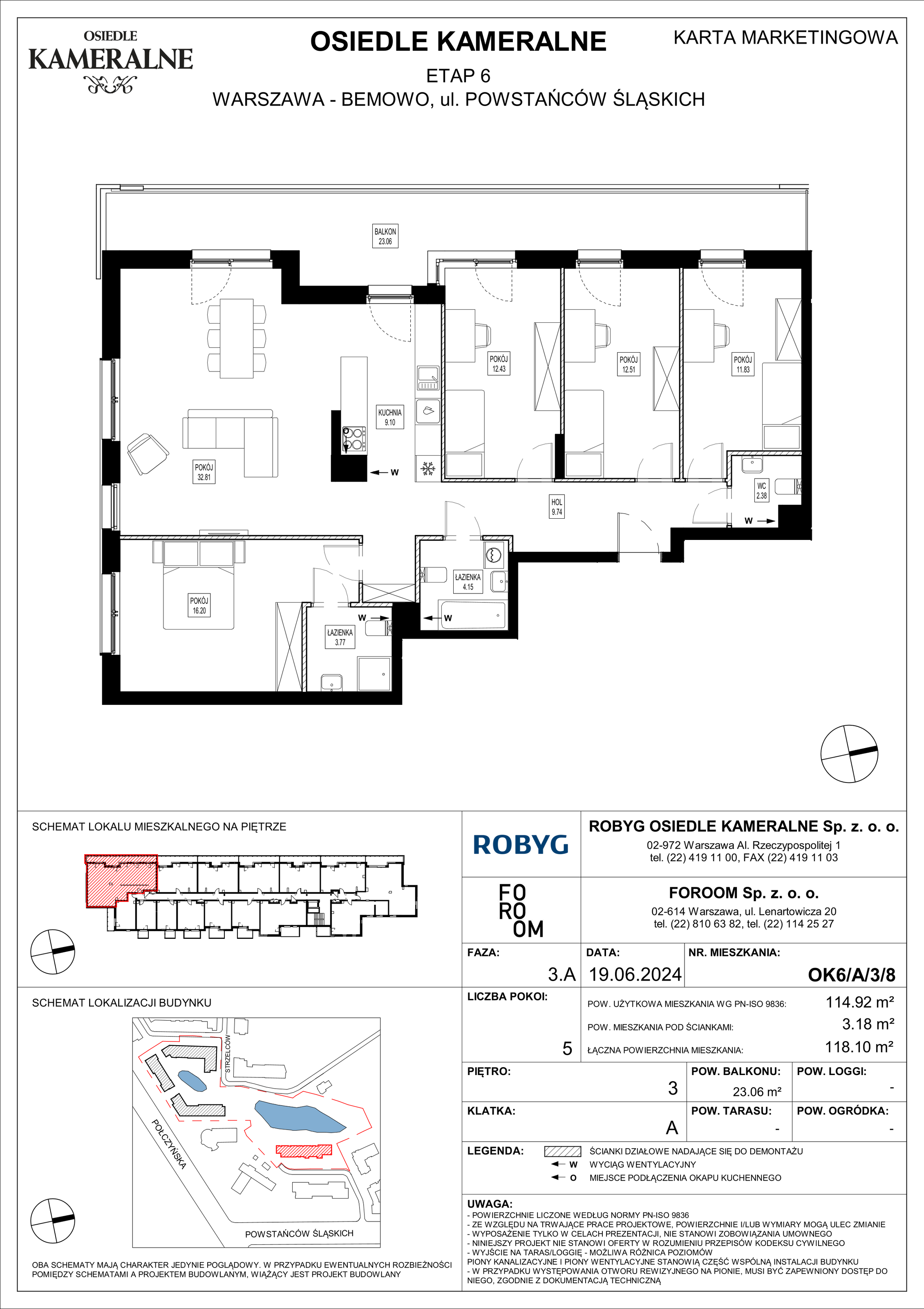 Mieszkanie 114,92 m², piętro 3, oferta nr OK6/A/3/8, Osiedle Kameralne 6, Warszawa, Bemowo, Jelonki Południowe, ul. Powstańców Śląskich / Połczyńska-idx