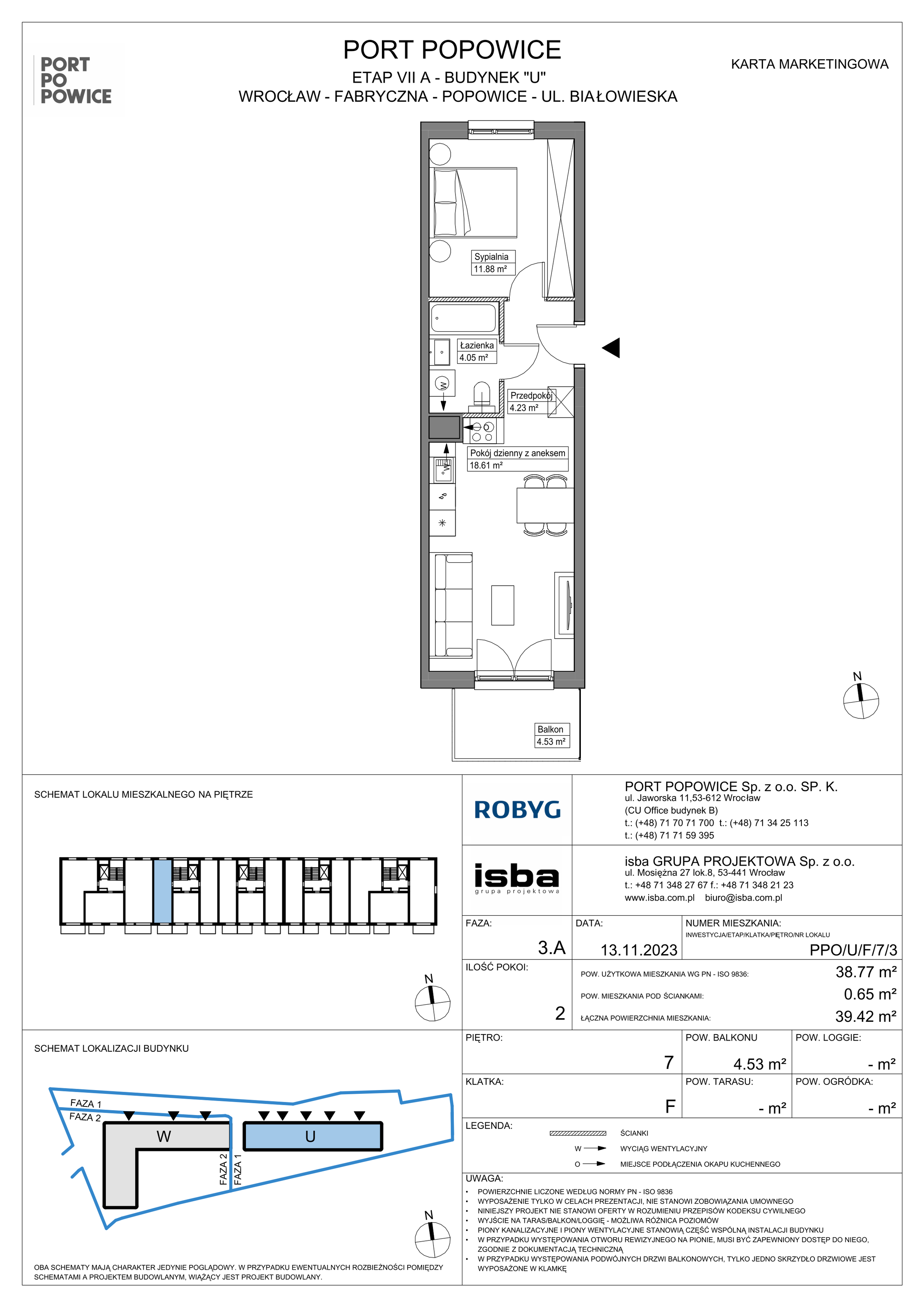 Mieszkanie 38,77 m², piętro 7, oferta nr PPO/U/F/7/3, Port Popowice, Wrocław, Pilczyce-Kozanów-Popowice Północne, Popowice, ul. Białowieska-idx