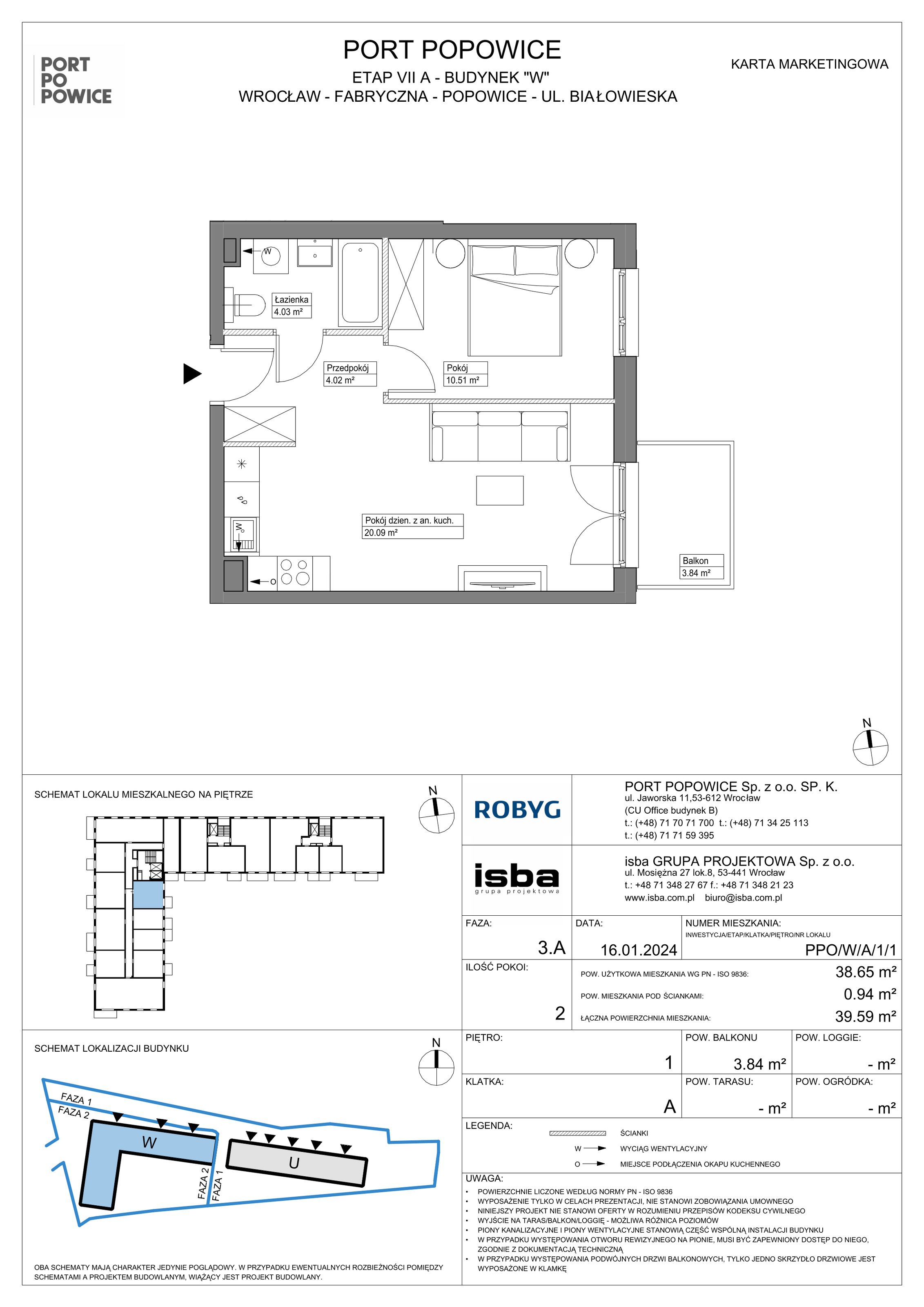 Mieszkanie 38,65 m², piętro 1, oferta nr PPO/W/A/1/1, Port Popowice, Wrocław, Pilczyce-Kozanów-Popowice Północne, Popowice, ul. Białowieska-idx