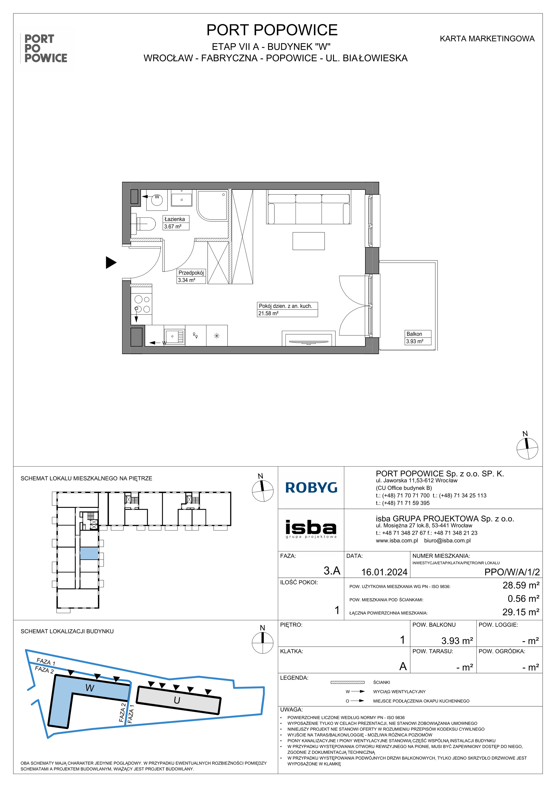 Mieszkanie 28,59 m², piętro 1, oferta nr PPO/W/A/1/2, Port Popowice, Wrocław, Pilczyce-Kozanów-Popowice Północne, Popowice, ul. Białowieska-idx