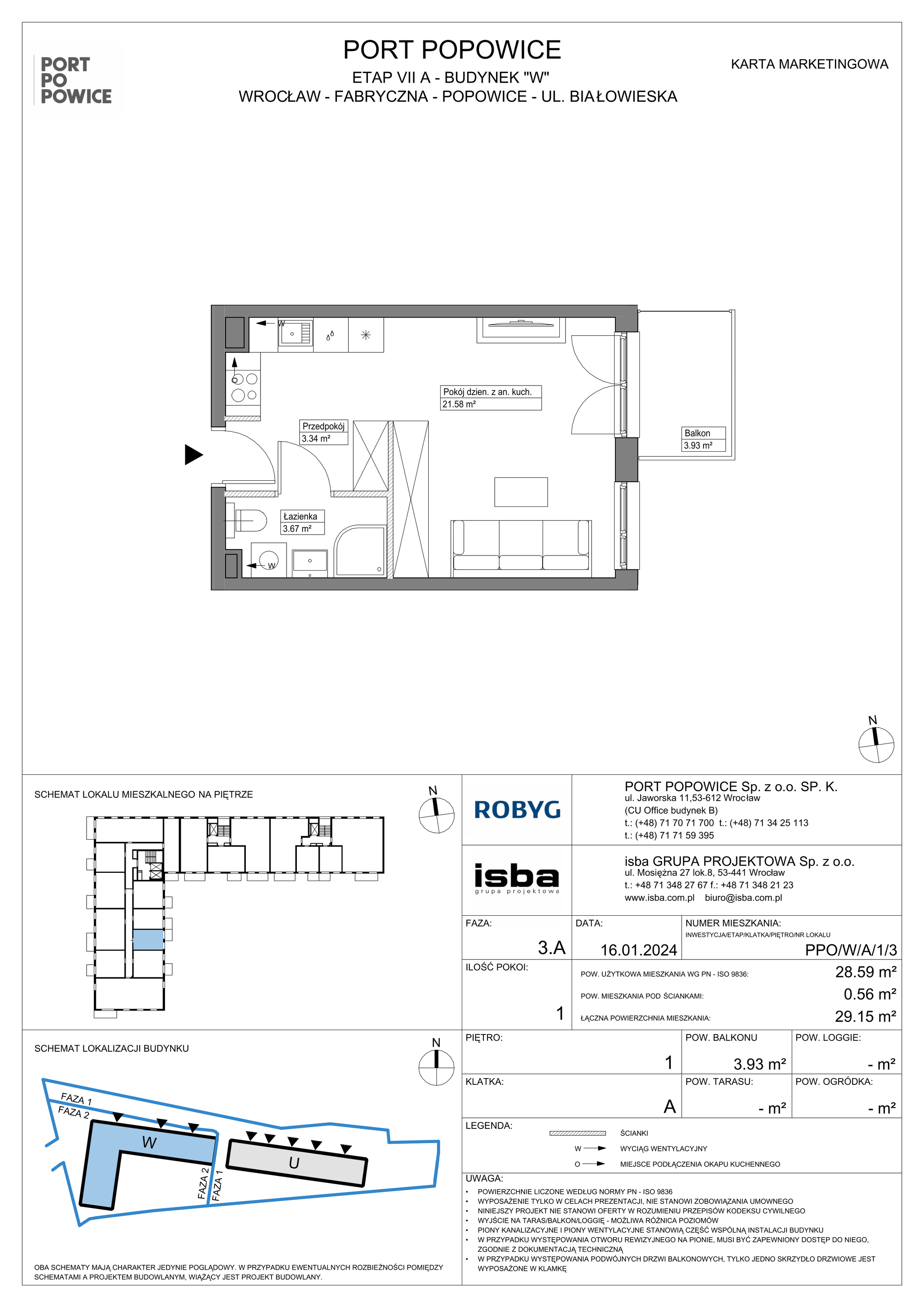 Mieszkanie 28,59 m², piętro 1, oferta nr PPO/W/A/1/3, Port Popowice, Wrocław, Pilczyce-Kozanów-Popowice Północne, Popowice, ul. Białowieska-idx