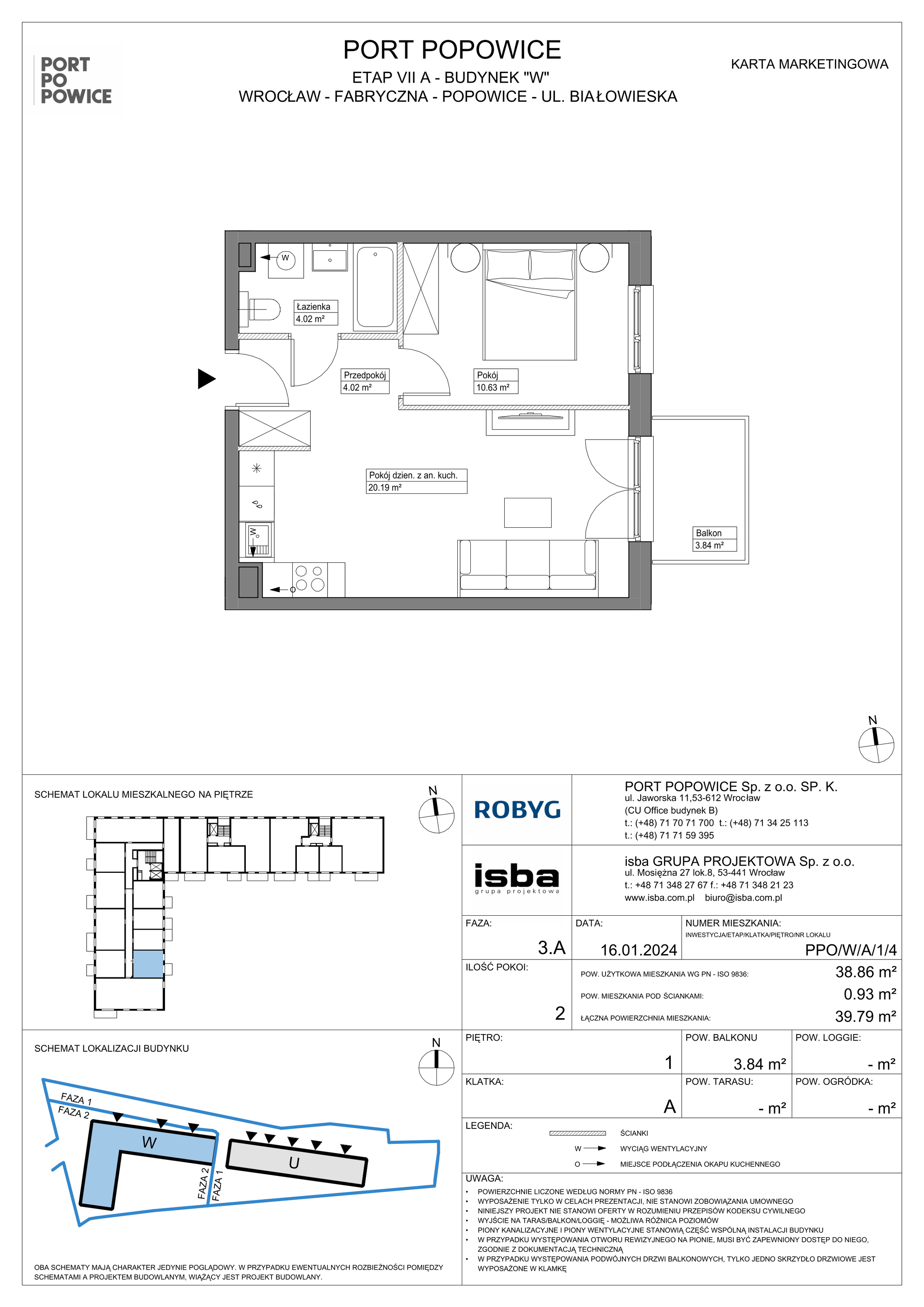 Mieszkanie 38,86 m², piętro 1, oferta nr PPO/W/A/1/4, Port Popowice, Wrocław, Pilczyce-Kozanów-Popowice Północne, Popowice, ul. Białowieska-idx