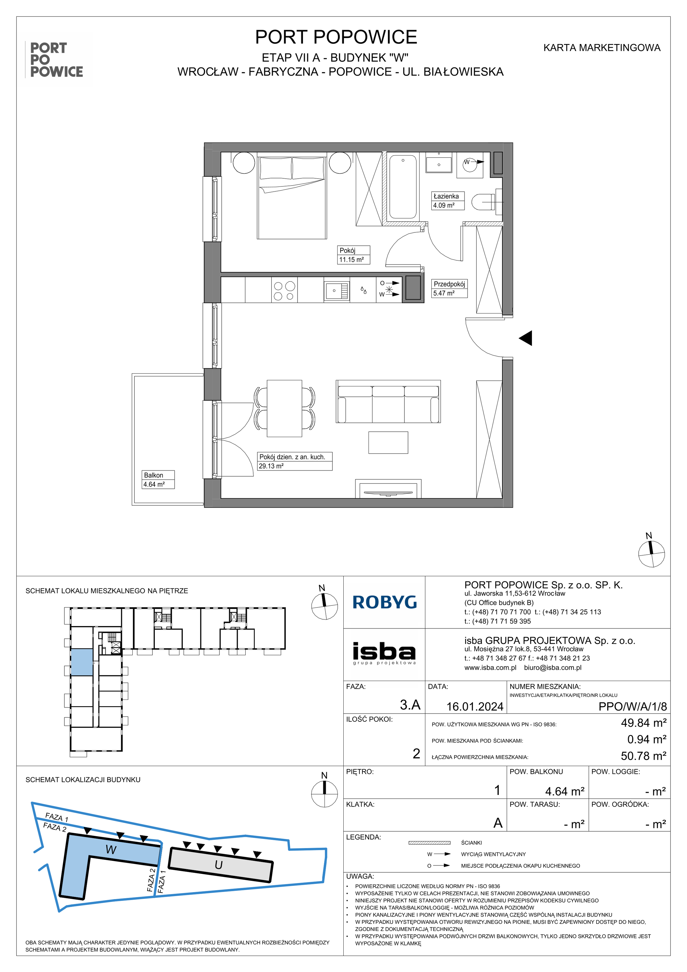 Mieszkanie 49,84 m², piętro 1, oferta nr PPO/W/A/1/8, Port Popowice, Wrocław, Pilczyce-Kozanów-Popowice Północne, Popowice, ul. Białowieska-idx