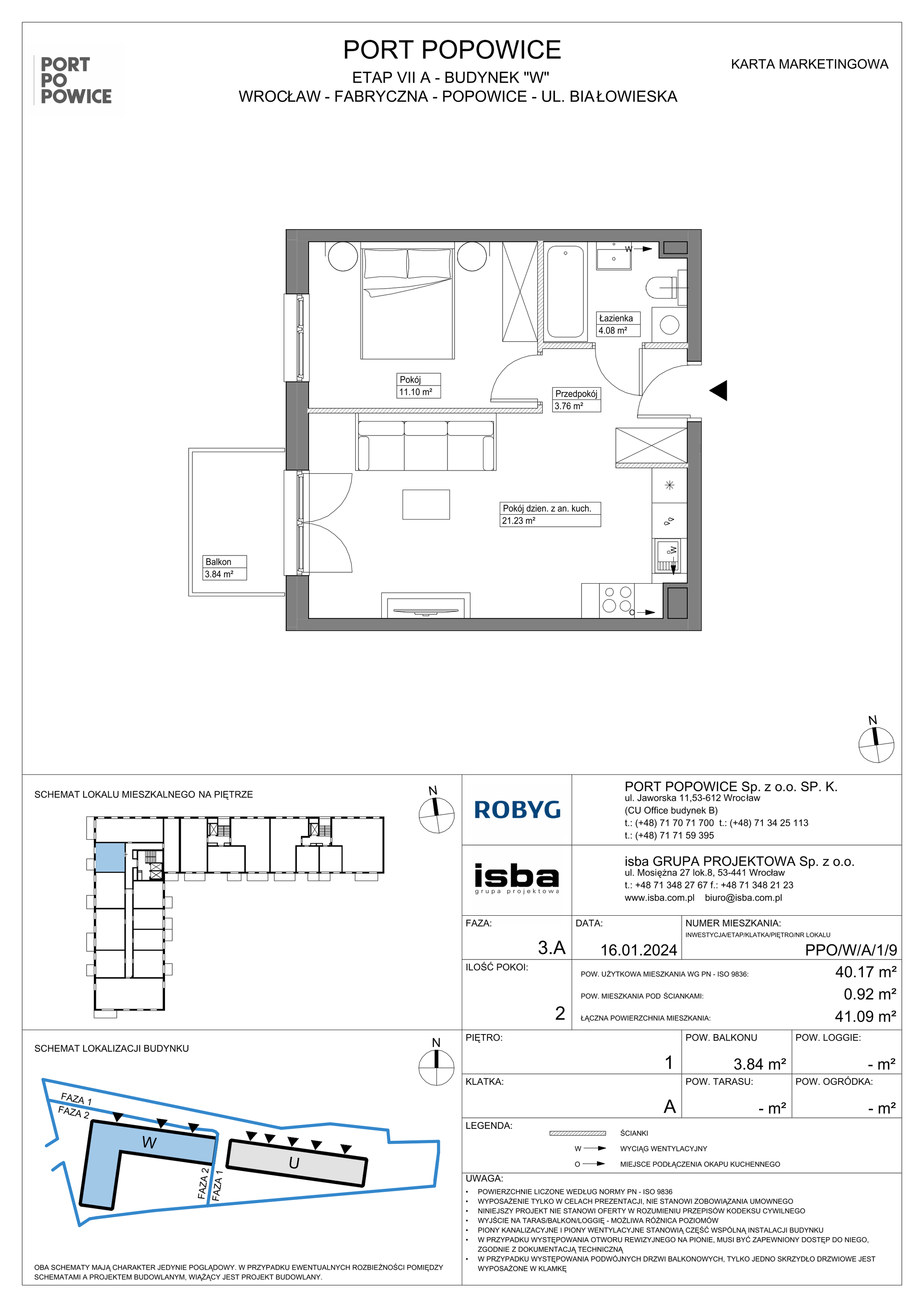 Mieszkanie 40,17 m², piętro 1, oferta nr PPO/W/A/1/9, Port Popowice, Wrocław, Pilczyce-Kozanów-Popowice Północne, Popowice, ul. Białowieska-idx