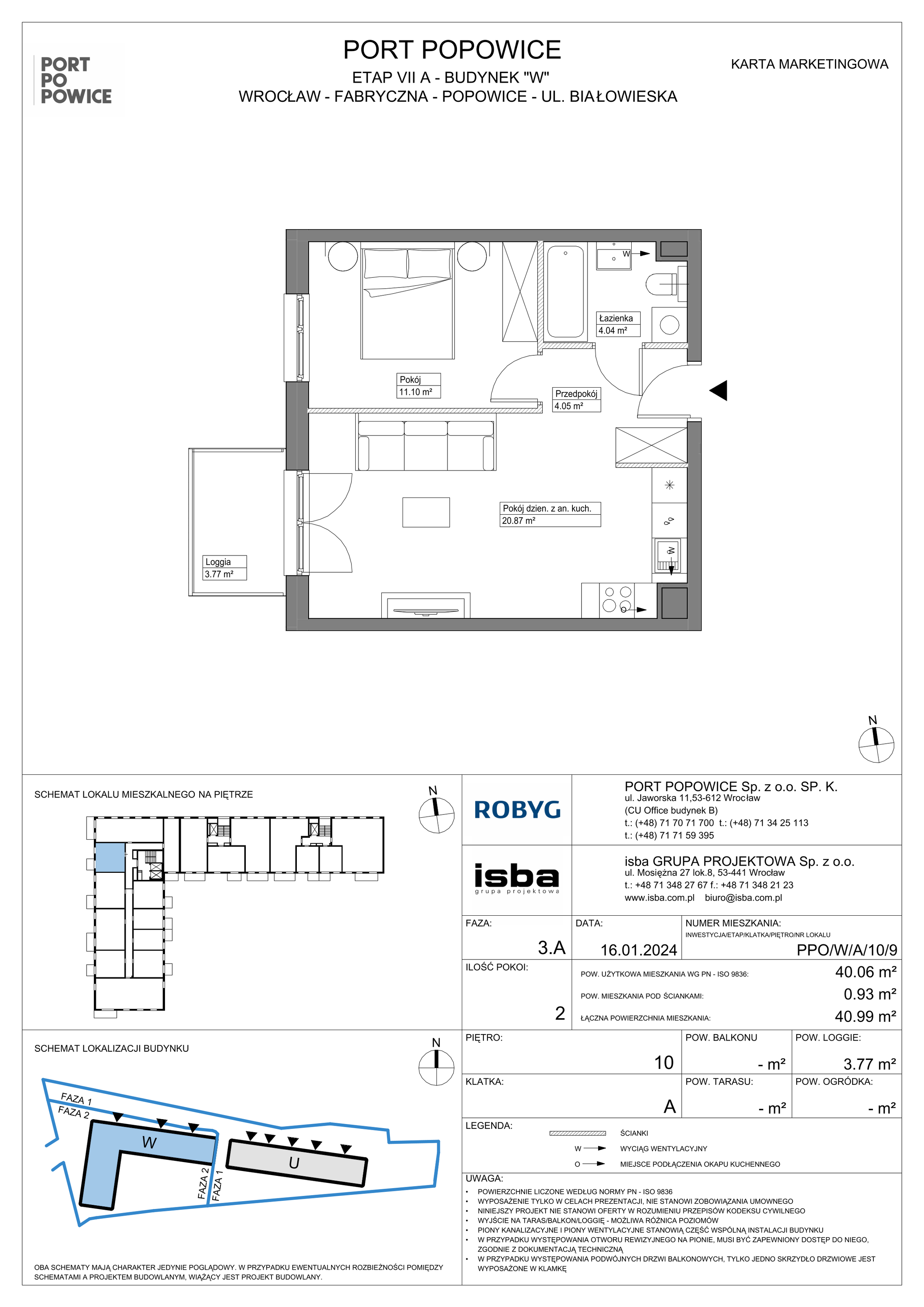 Mieszkanie 40,06 m², piętro 10, oferta nr PPO/W/A/10/9, Port Popowice, Wrocław, Pilczyce-Kozanów-Popowice Północne, Popowice, ul. Białowieska-idx