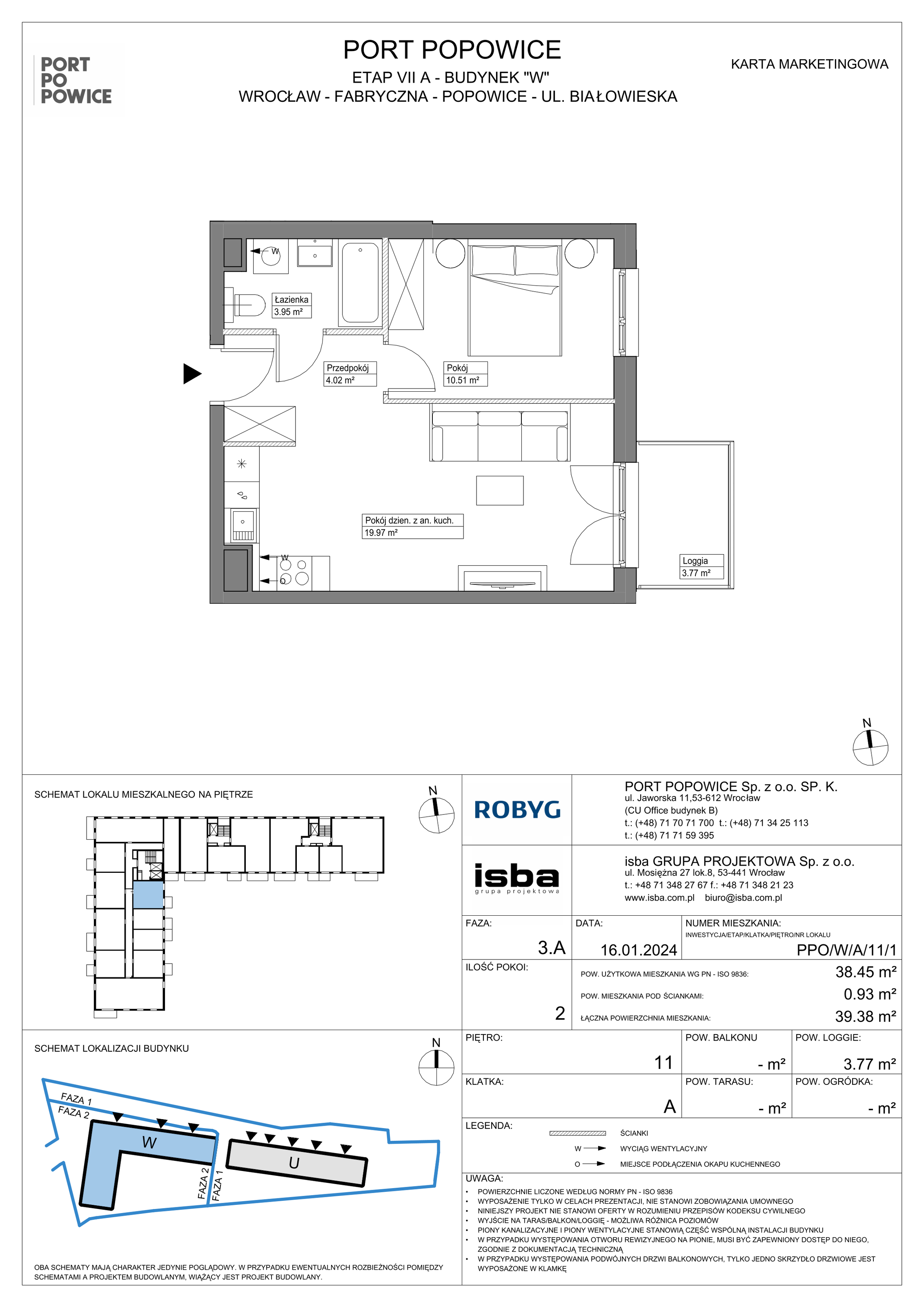 Mieszkanie 38,45 m², piętro 11, oferta nr PPO/W/A/11/1, Port Popowice, Wrocław, Pilczyce-Kozanów-Popowice Północne, Popowice, ul. Białowieska-idx